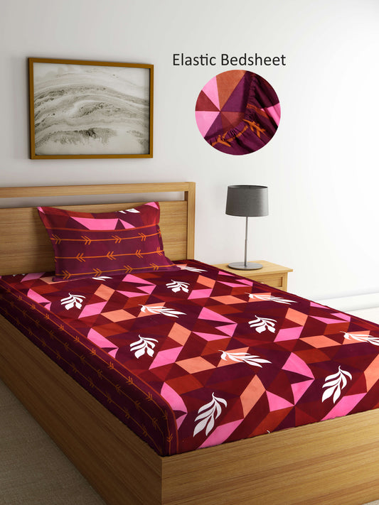 Arrabi Multi Floral TC Cotton Blend Single Size Fitted Bedsheet with 1 Pillow Cover (215 X 150 cm)