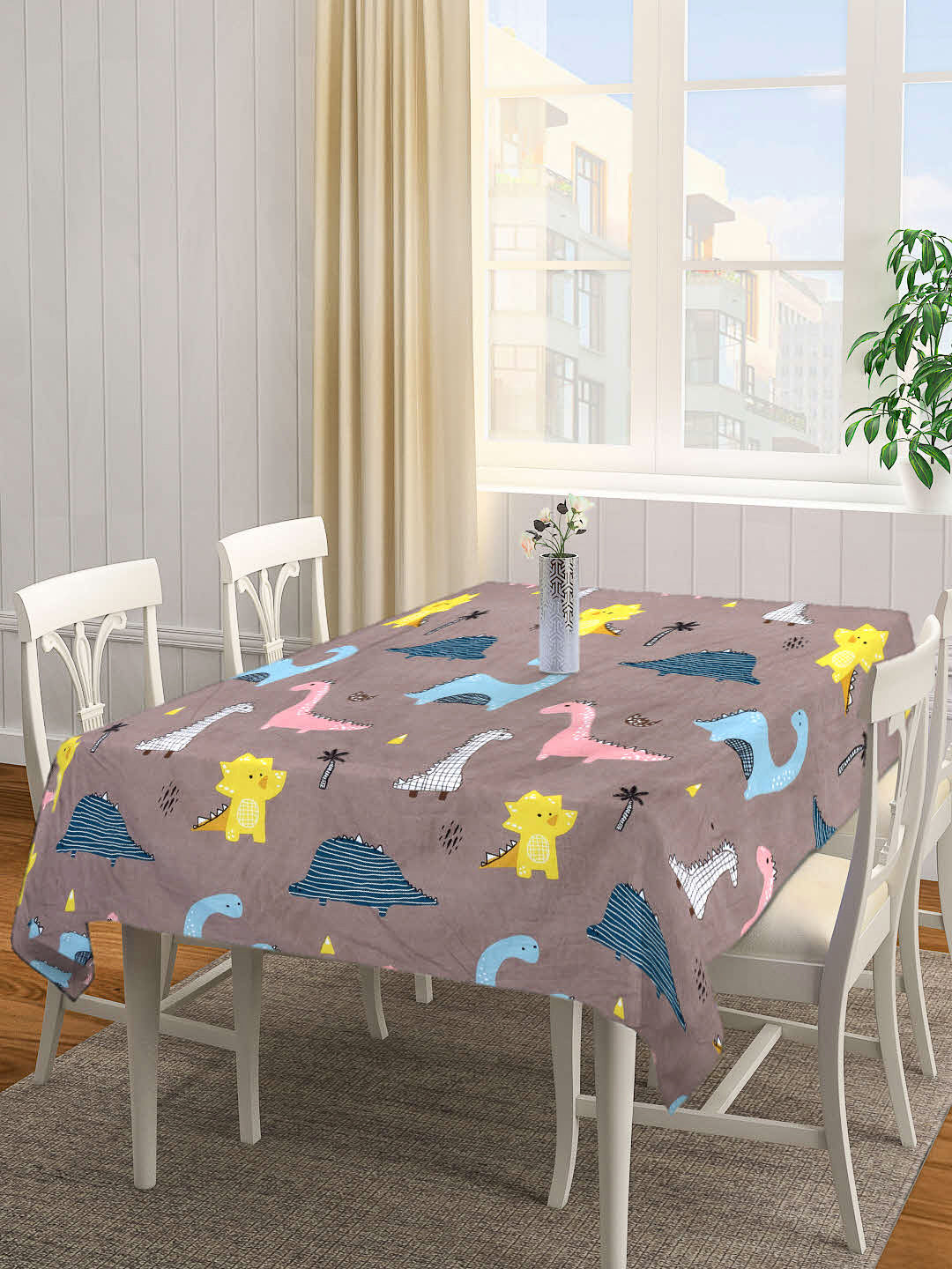 Arrabi Brown Cartoon Cotton Blend 8 SEATER Table Cover (215 X 150 cm)