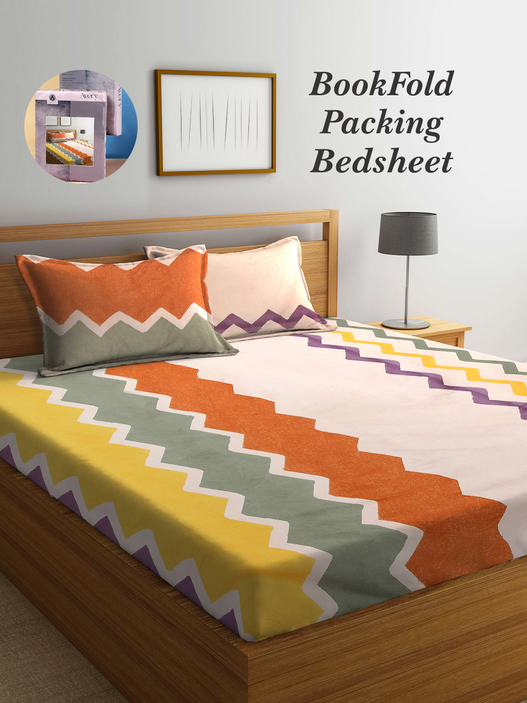 Arrabi Brown Geometric TC Cotton Blend King Size Bookfold Bedsheet with 2 Pillow Covers (250 X 215 cm)