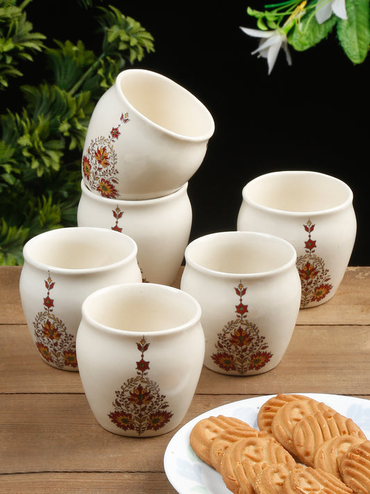 Arrabi Multi Stoneware Floral Kullar set (Set of 6)