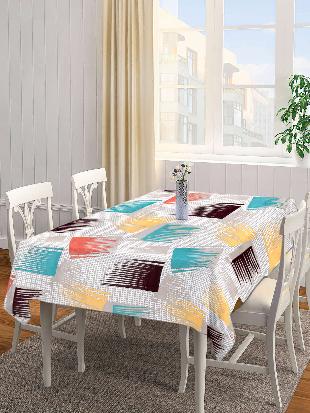 Arrabi Multi Geometric Cotton Blend 8 SEATER Table Cover (215 X 150 cm)