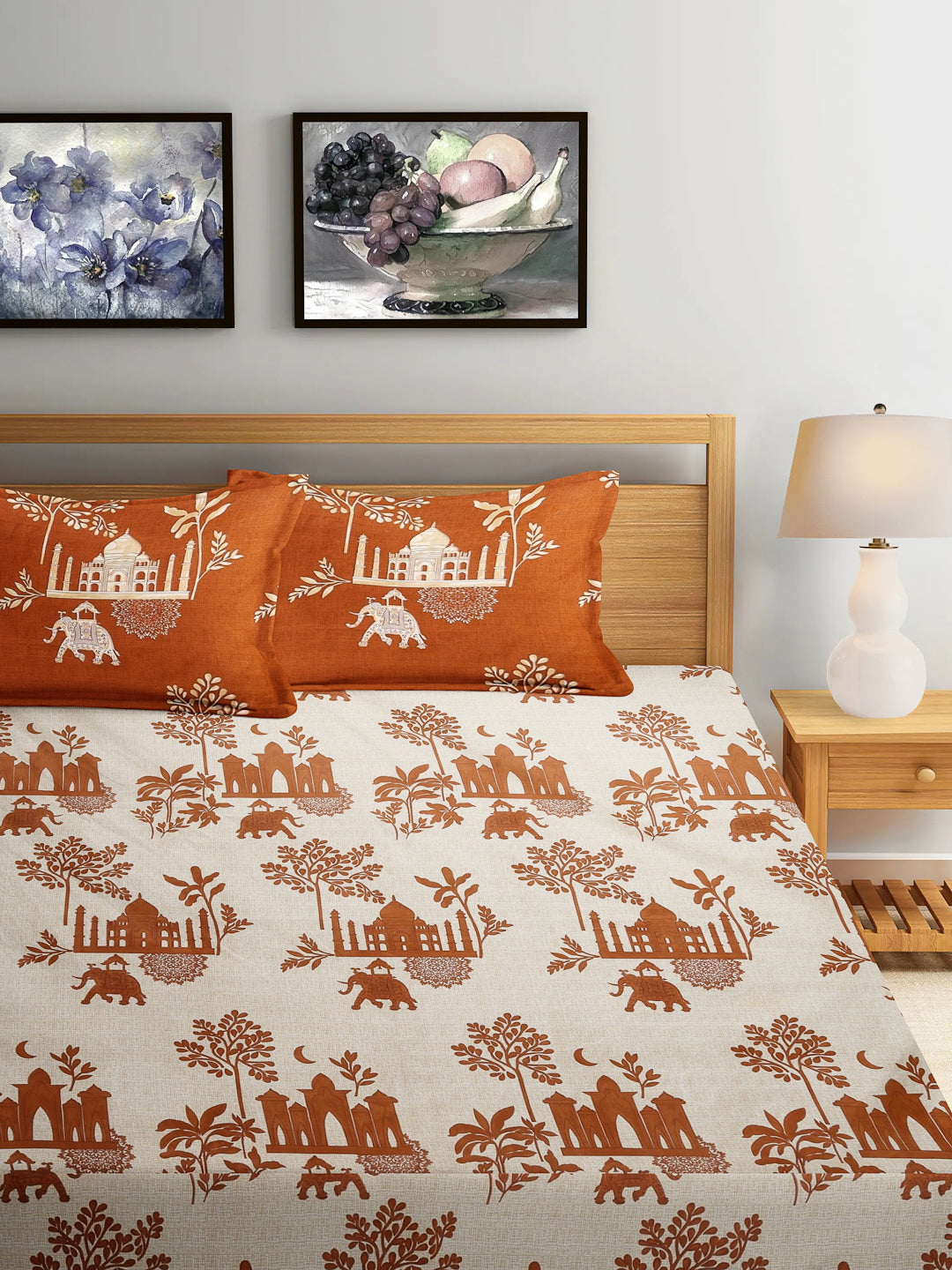 Arrabi Multi Indian TC Cotton Blend Super King Size Bedsheet with 2 Pillow Covers (270 x 260 cm)
