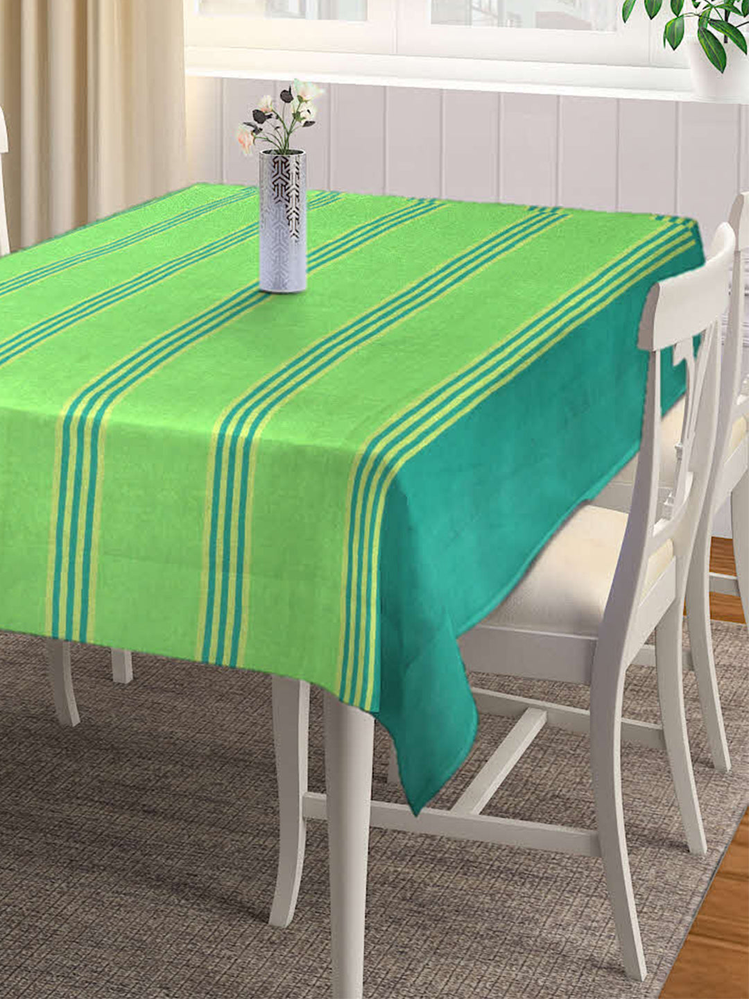 Arrabi Green Striped 100% Handwoven Cotton 8 SEATER Table Cover (220 x 150 cm)
