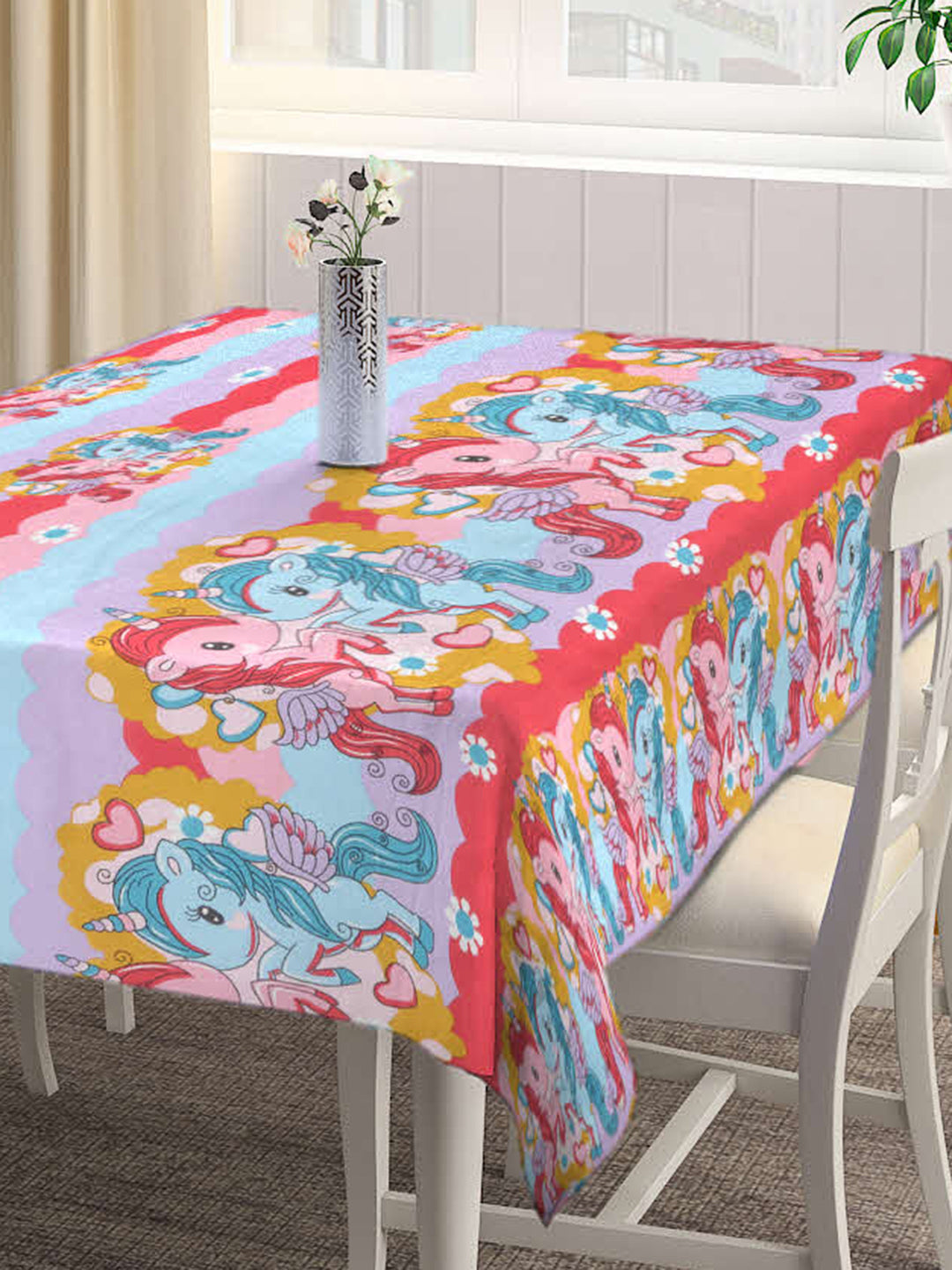 Arrabi Multi Cartoon Cotton Blend 8 SEATER Table Cover (215 x 150 cm)