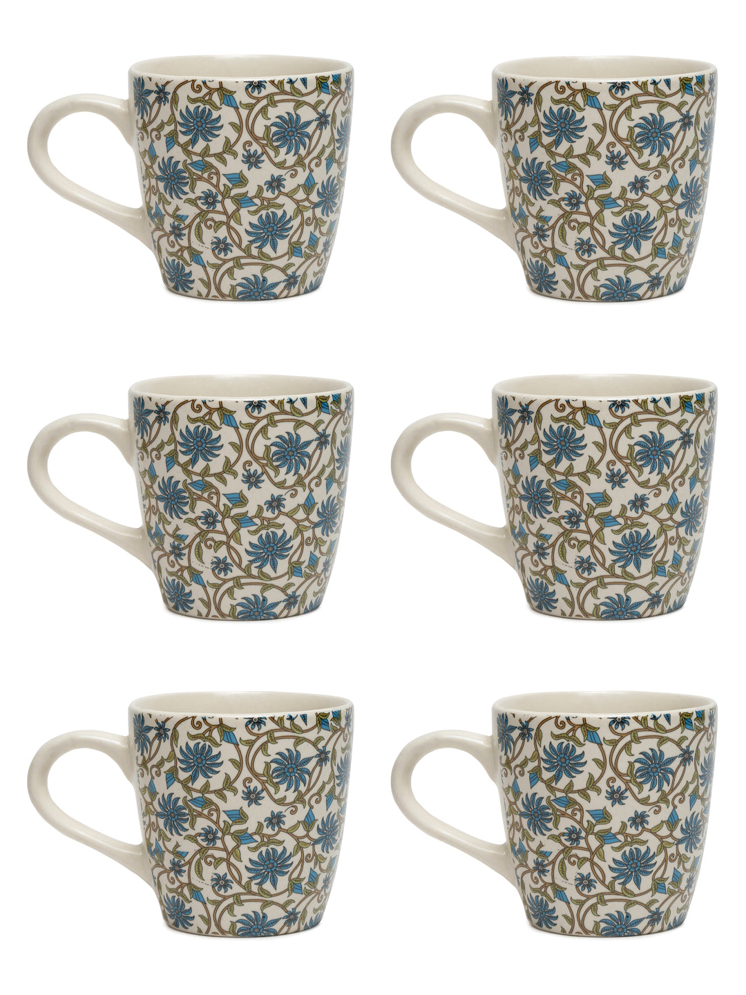 Arrabi Multi Handcrafted Printed Stoneware Matte Floral Tea set (Set of 6)