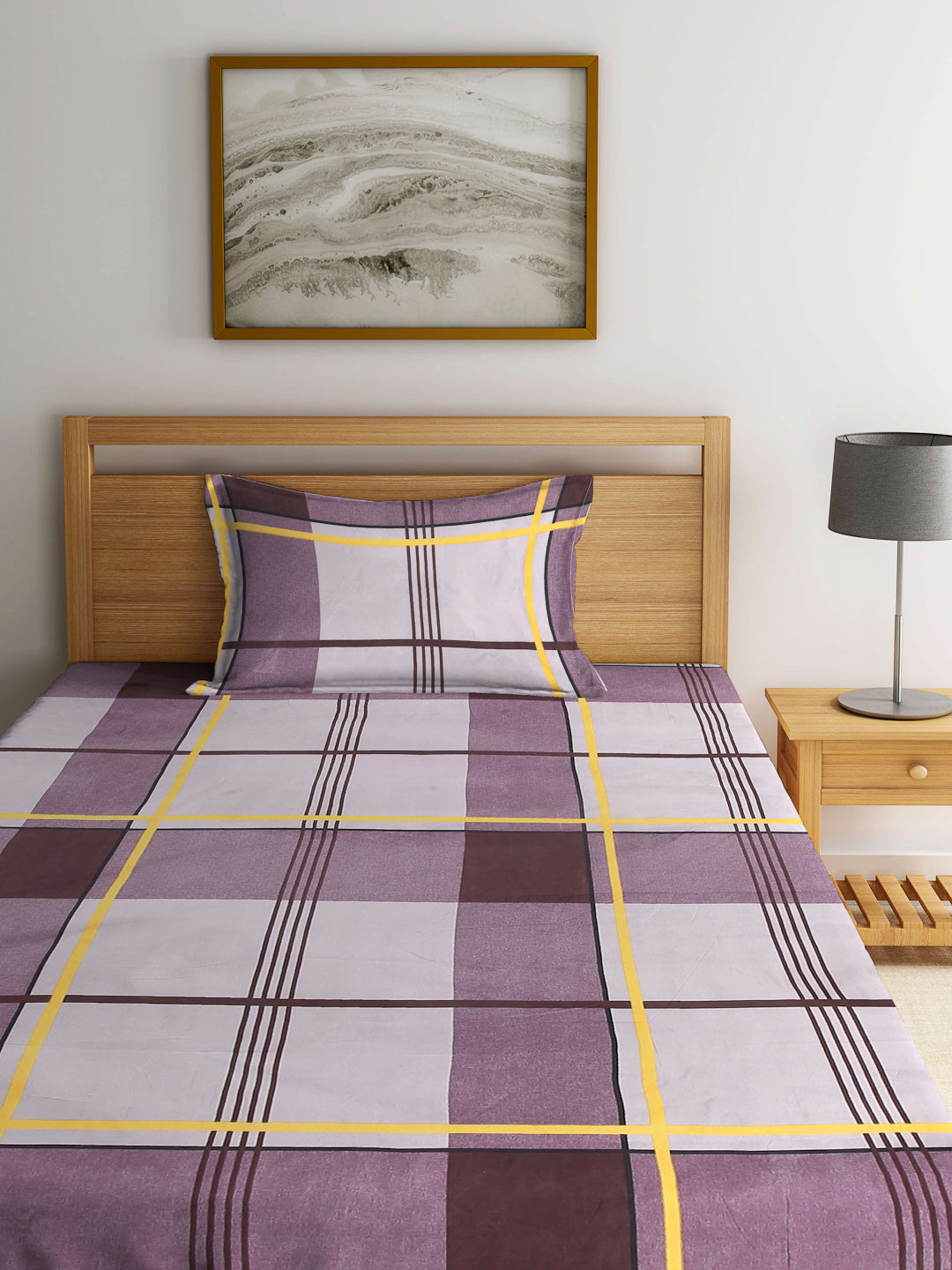 Arrabi Multi Geometric TC Cotton Blend Single Size Bedsheet with 1 Pillow Cover (215 x 150 cm)