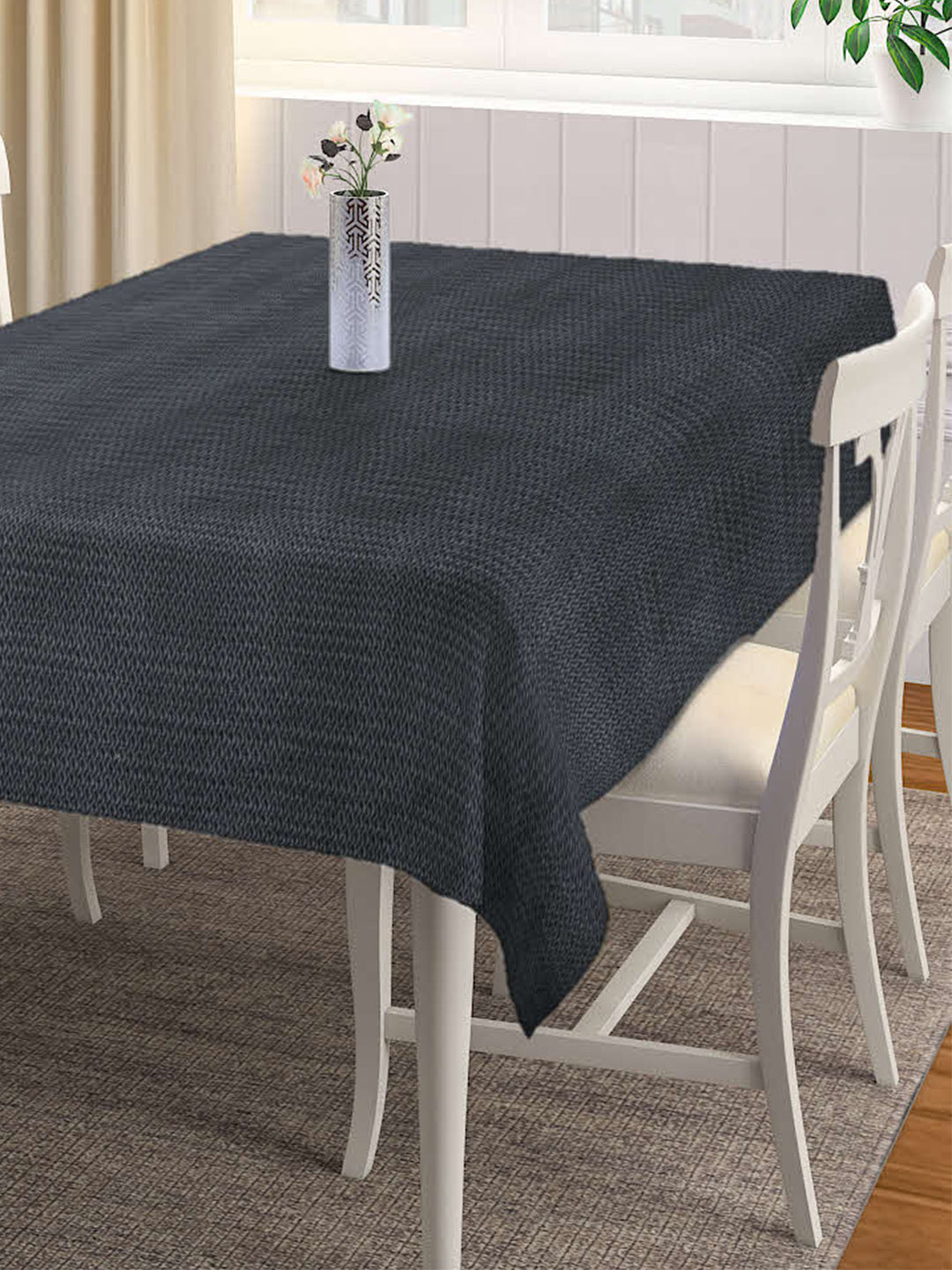 Arrabi Black Solid 100% Handwoven Cotton 8 SEATER Table Cover (220 x 150 cm)