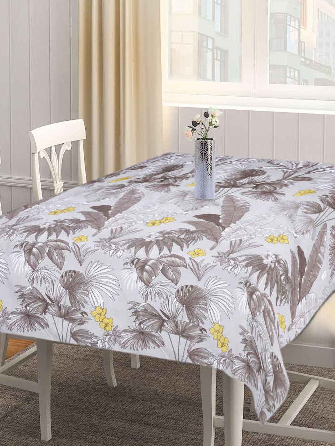 Arrabi Brown Leaf Cotton Blend 6 SEATER Table Cover (180 X 130 cm)