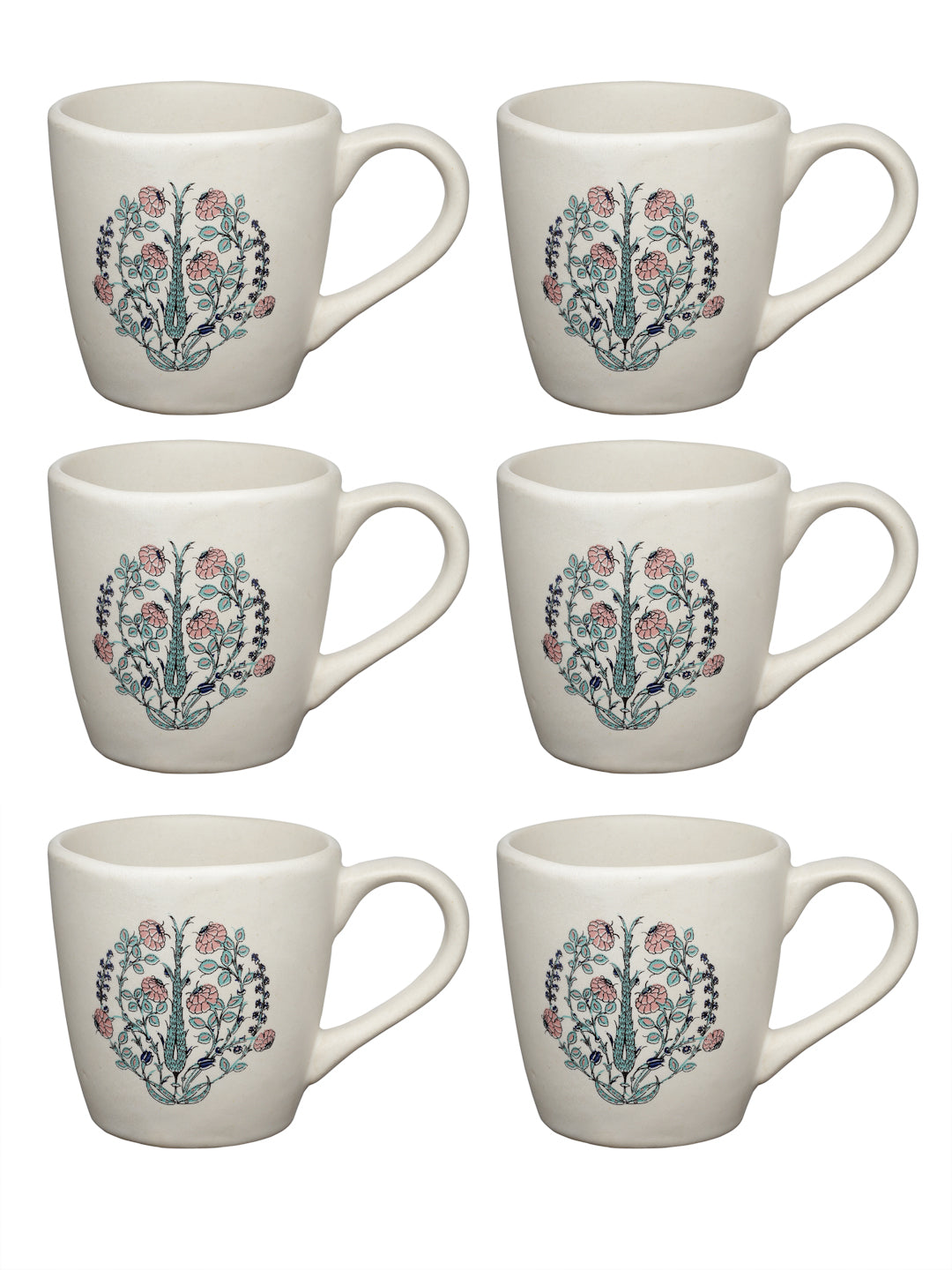 Handcrafted Printed Stoneware Matte Floral Tea set (Set of 6)