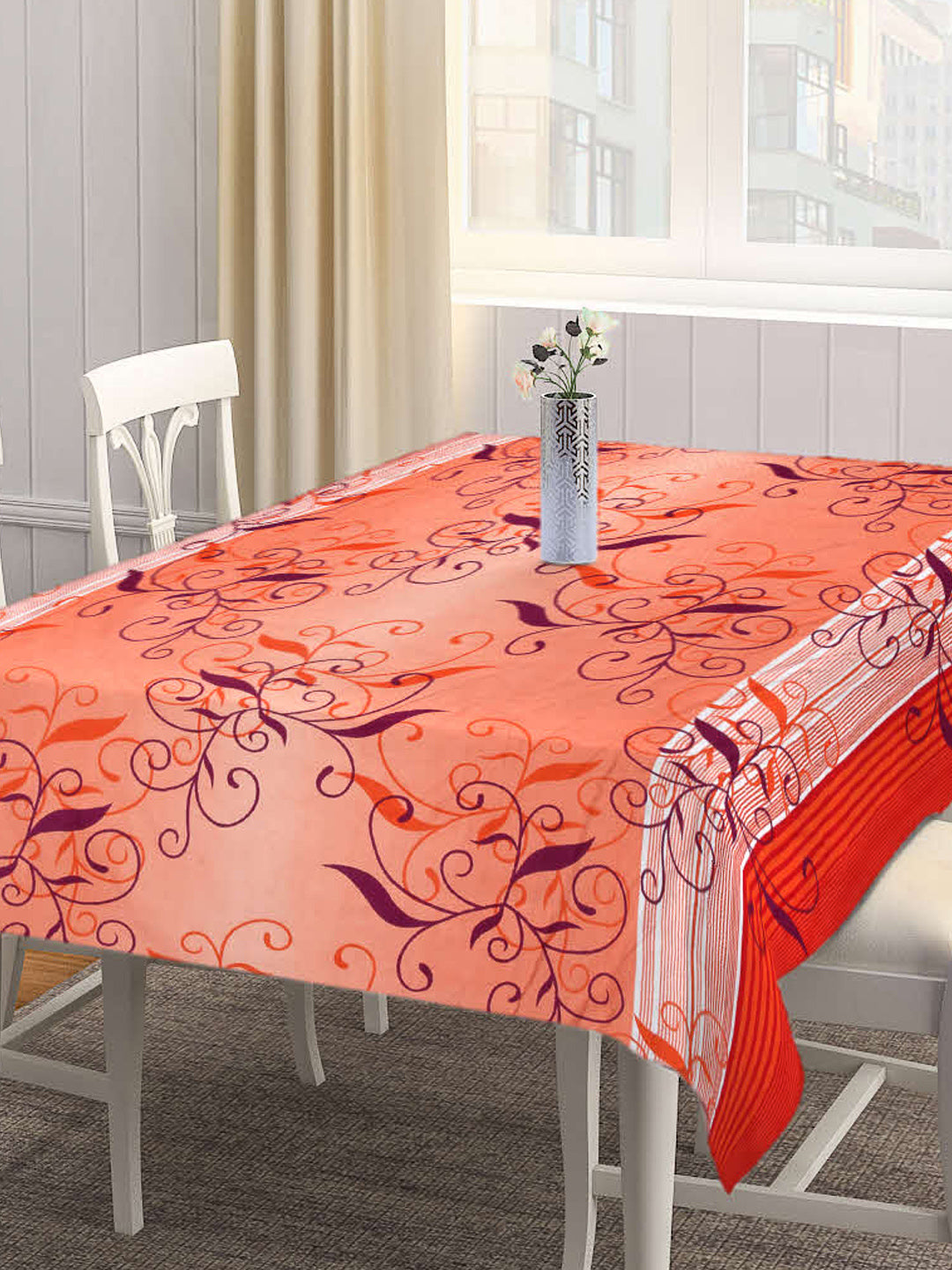 Arrabi Orange Indian Cotton Blend 8 SEATER Table Cover (225 X 150 cm)