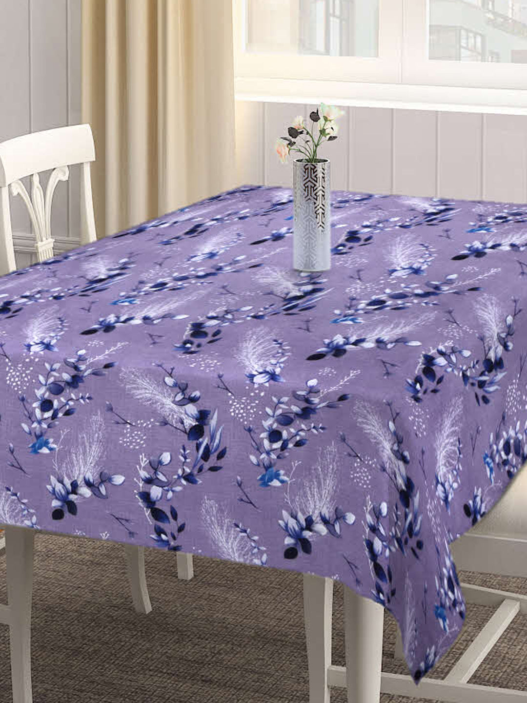 Arrabi Grey Floral Cotton Blend 6 SEATER Table Cover (180 X 130 cm)