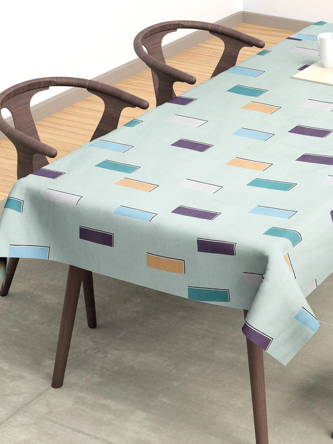 Arrabi Green Geometric Cotton Blend 8 SEATER Table Cover (215 x 150 cm)