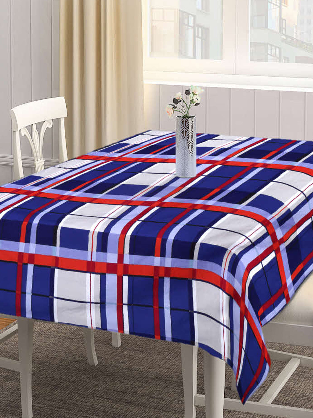 Arrabi Blue Geometric Cotton Blend 8 SEATER Table Cover (215 X 150 cm)