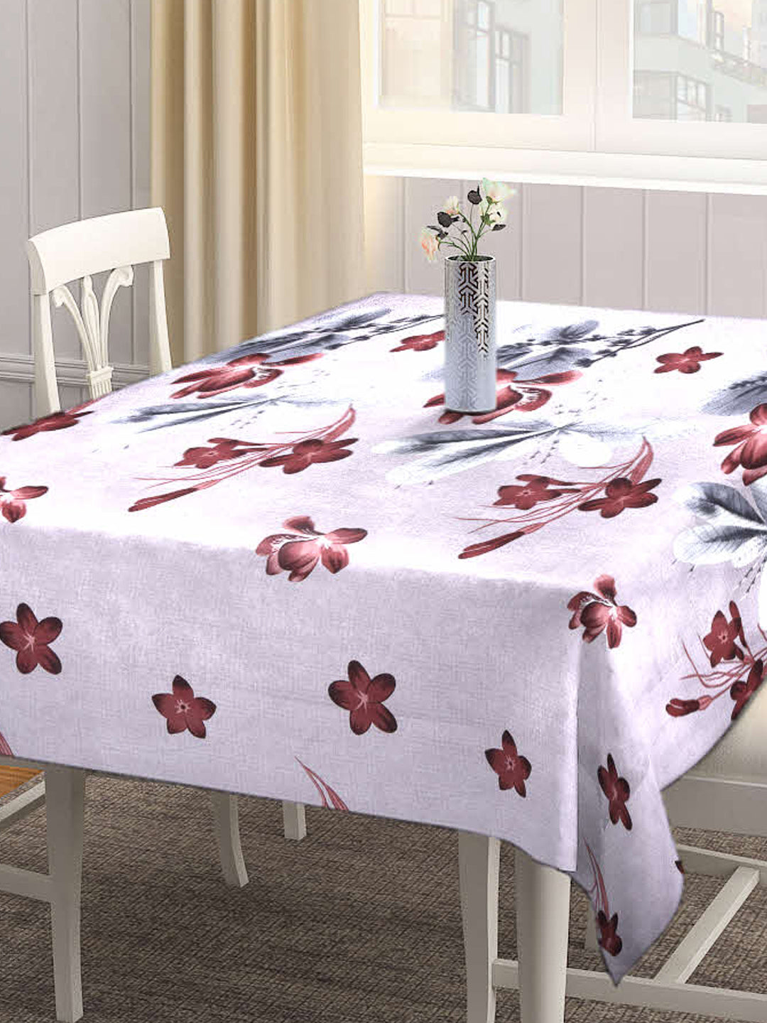 Arrabi Brown Floral Cotton Blend 6 SEATER Table Cover (180 X 130 cm)