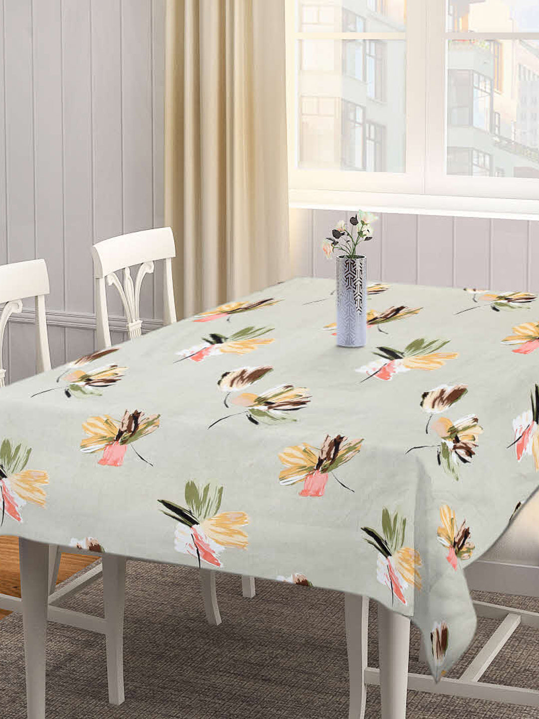 Arrabi Green Floral Cotton Blend 6 SEATER Table Cover (180 X 130 cm)