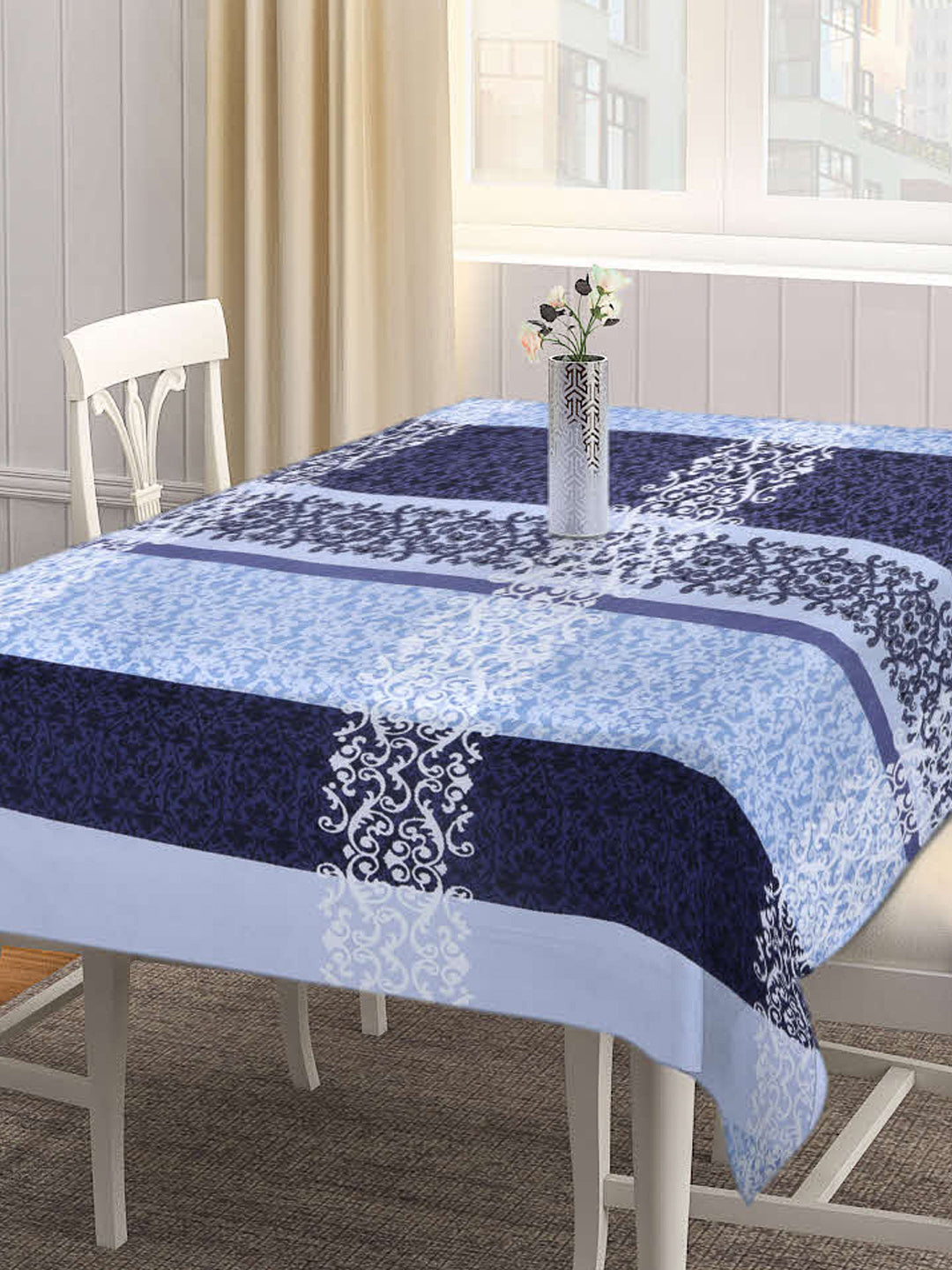 Arrabi Blue Indian Cotton Blend 8 SEATER Table Cover (225 X 150 cm)