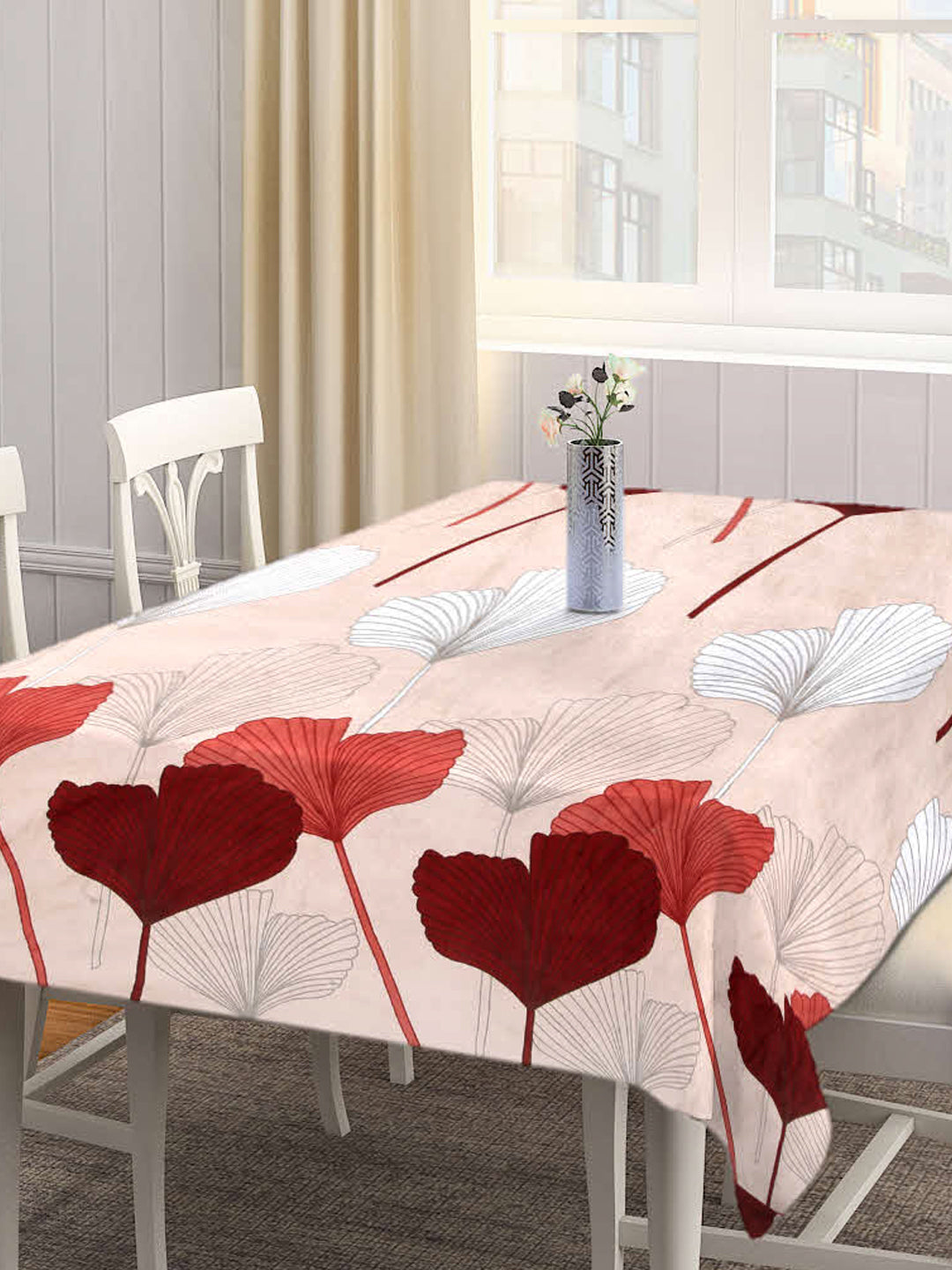 Arrabi Brown Leaf Cotton Blend 8 SEATER Table Cover (215 X 150 cm)