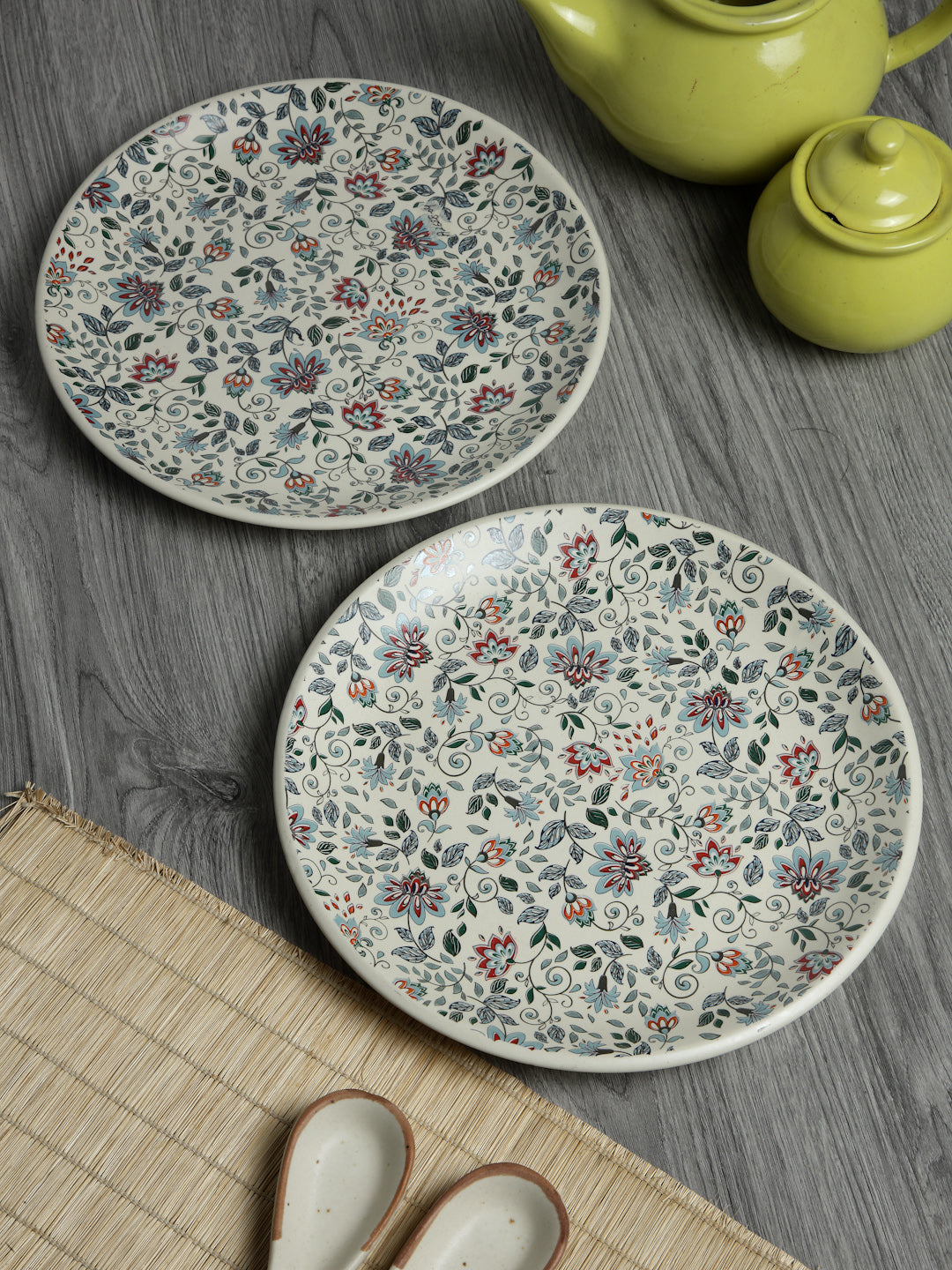 Handcrafted & Hand Printed Stoneware Matte Plates (Set of 2)