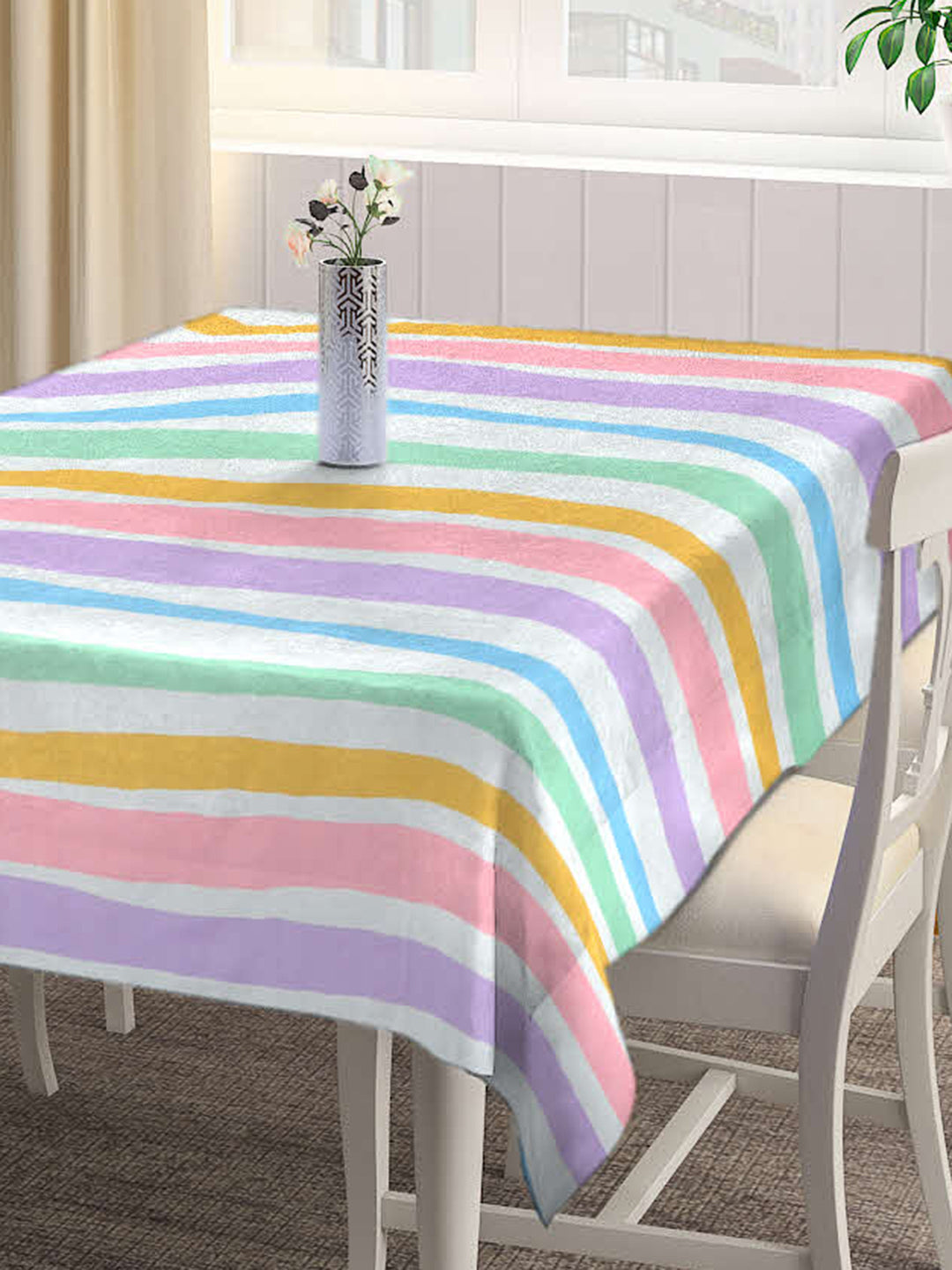 Arrabi Multi Striped Cotton Blend 8 SEATER Table Cover (215 x 150 cm)