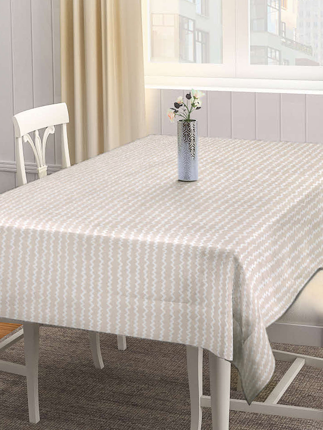 Arrabi Brown Stripes Cotton Blend 8 SEATER Table Cover (215 X 150 cm)