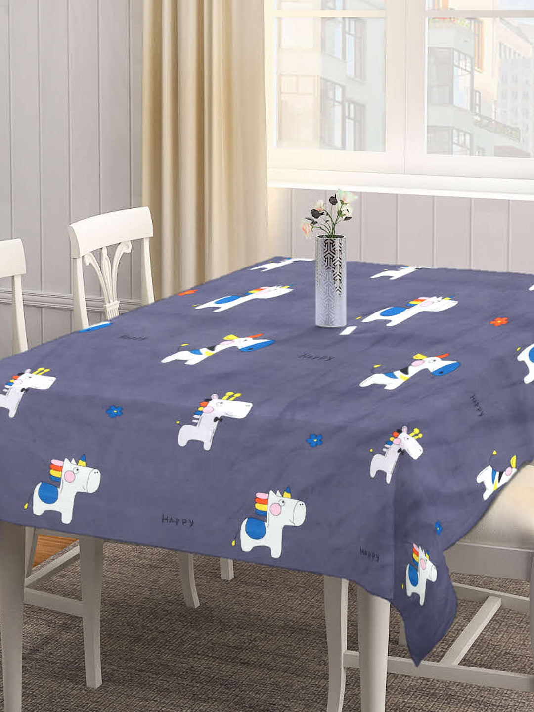 Arrabi Grey Cartoon Cotton Blend 8 SEATER Table Cover (215 X 150 cm)