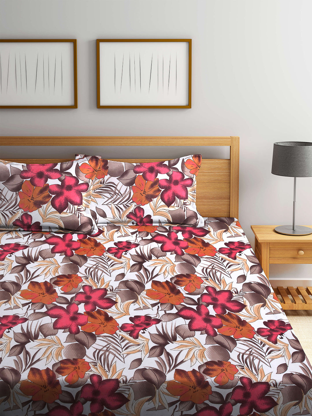 Arrabi Multi Floral TC Cotton Blend King Size Bookfold Bedsheet with 2 Pillow Covers (250 X 220 cm)