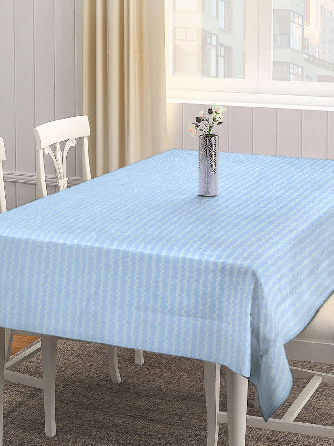 Arrabi Blue Stripes Cotton Blend 8 SEATER Table Cover (215 X 150 cm)