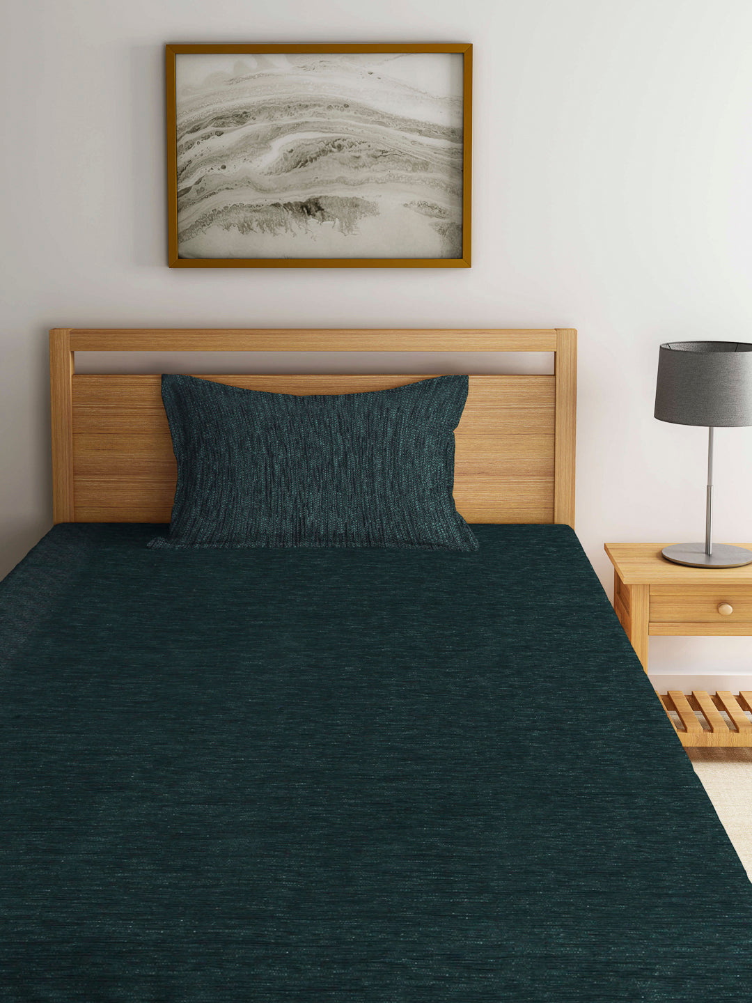 Arrabi Green Solid Cotton Blend Chenille Single Size Bedsheet with 1 Pillow Cover (230 x 150 cm)