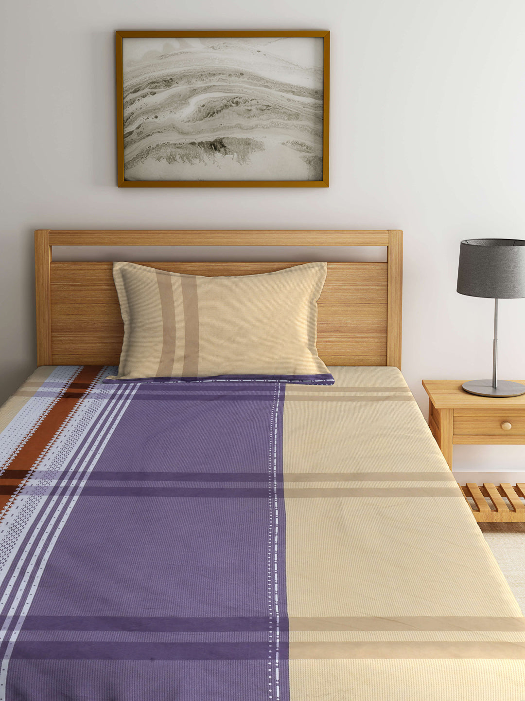 Arrabi Multi Striped TC Cotton Blend Single Size Bedsheet with 1 Pillow Cover (215 x 150 cm)