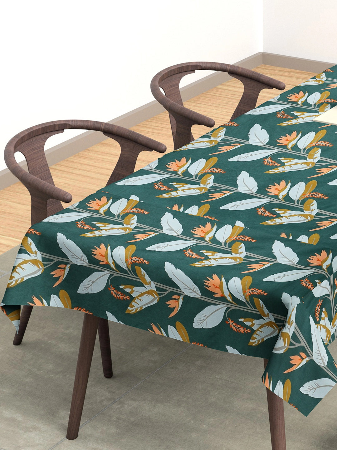 Arrabi Green Leaf Cotton Blend 8 SEATER Table Cover (215 x 150 cm)