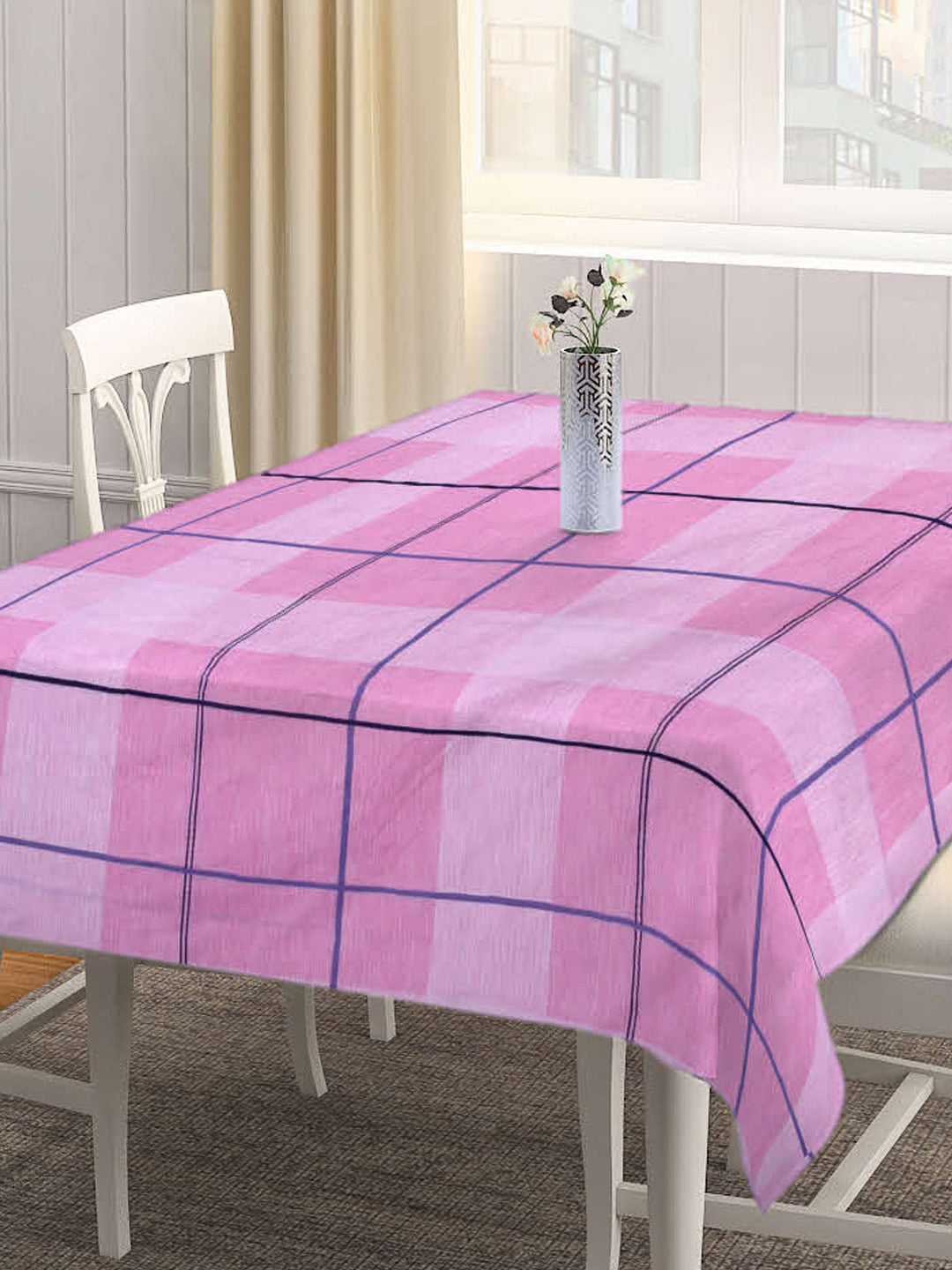 Arrabi Pink Geometric Cotton Blend 8 SEATER Table Cover (215 X 150 cm)