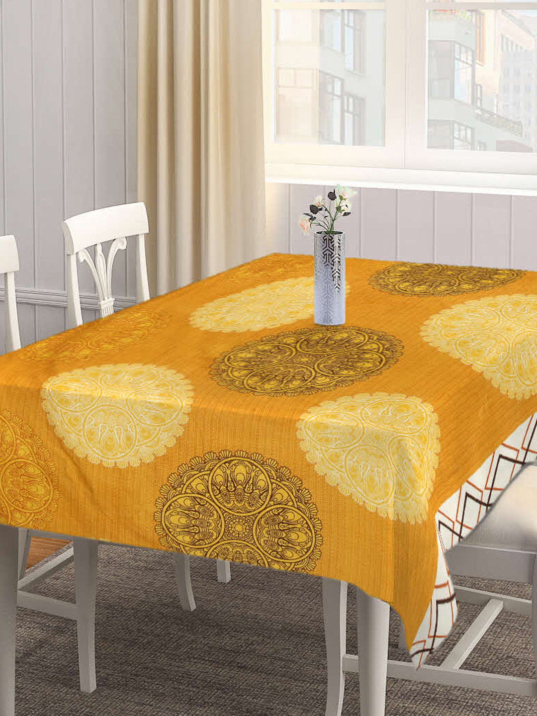 Arrabi Yellow Indian Cotton Blend 6 SEATER Table Cover (180 X 130 cm)