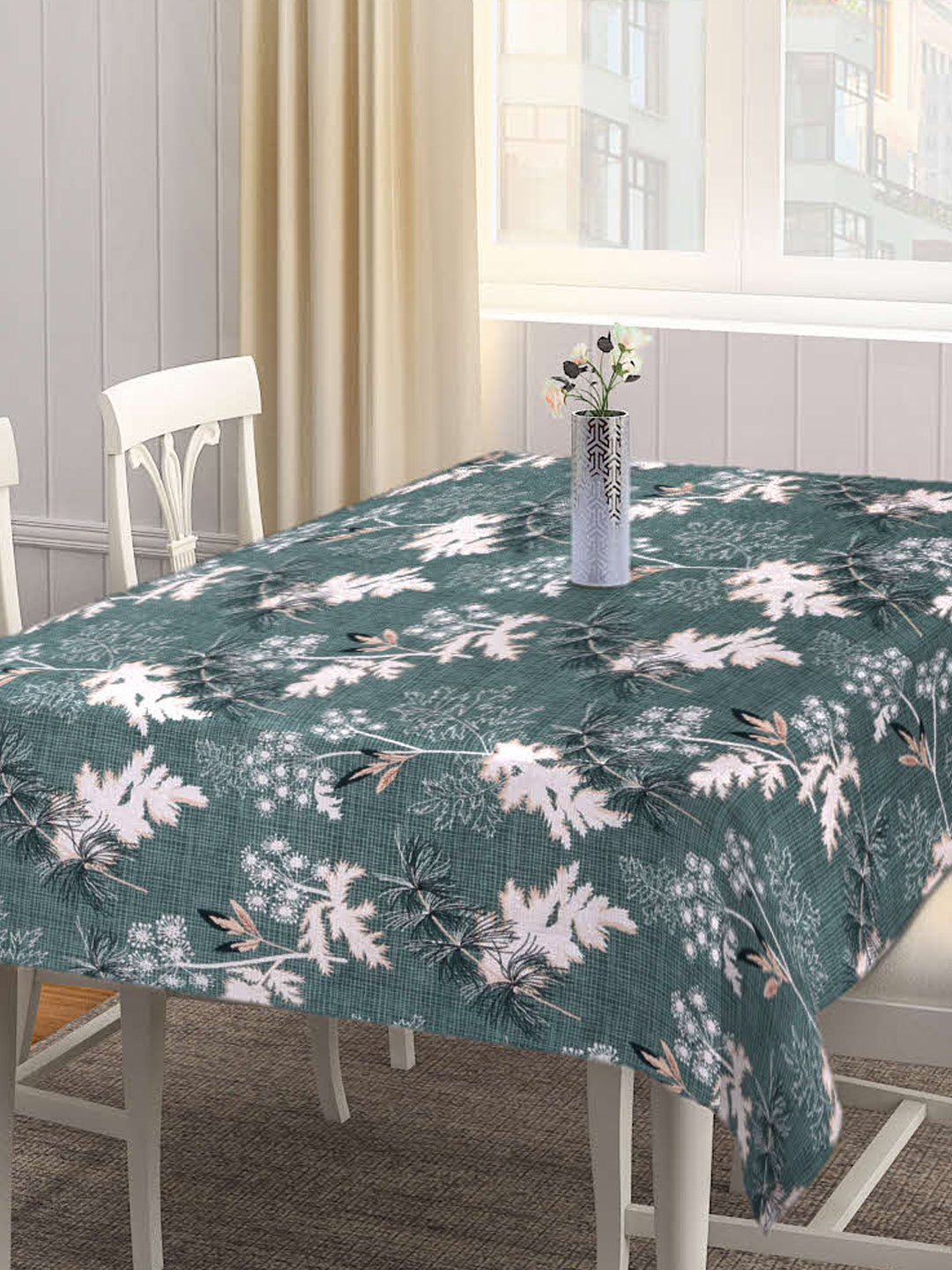 Arrabi Green Leaf Cotton Blend 6 SEATER Table Cover (180 X 130 cm)