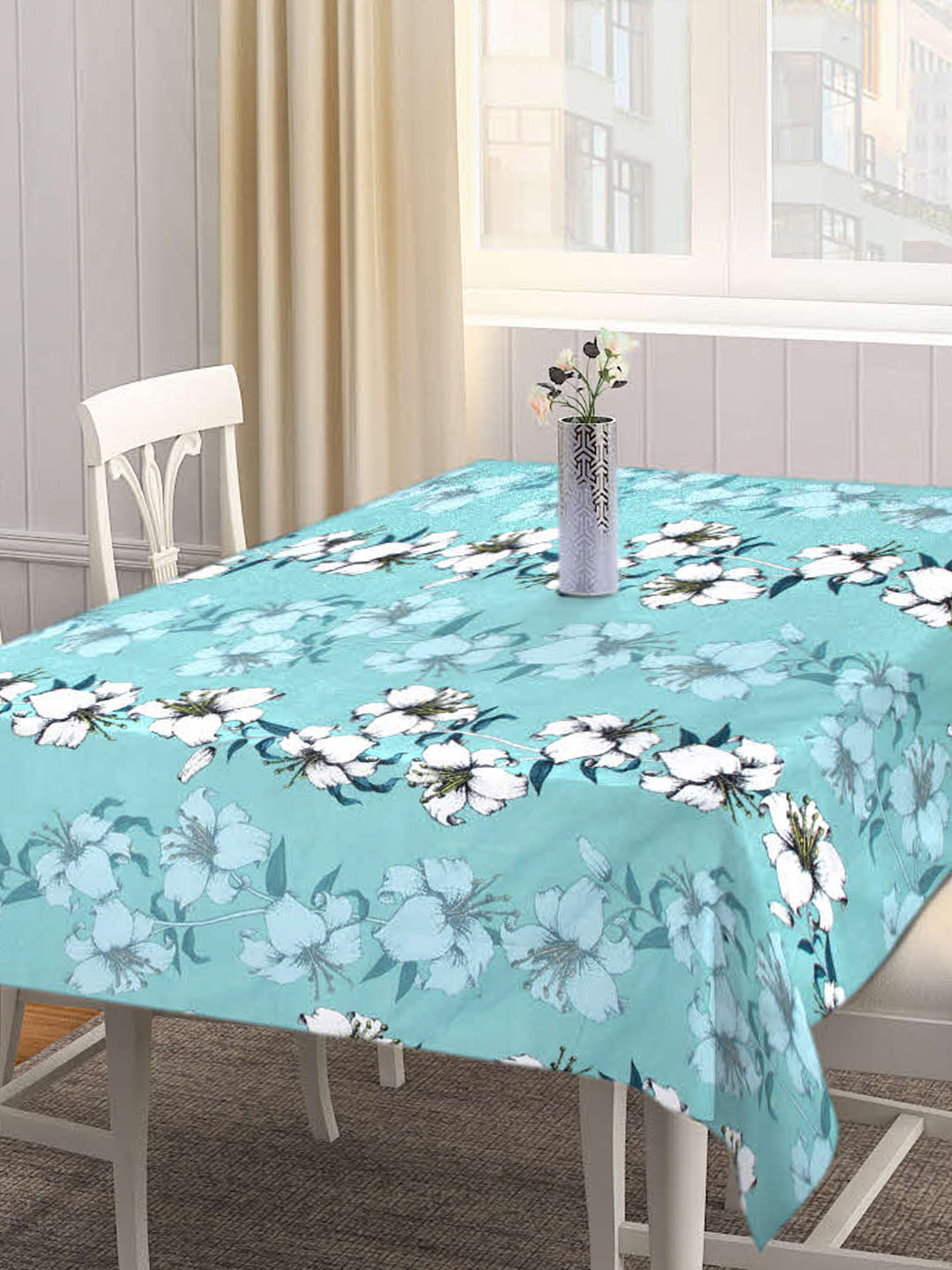 Arrabi Green Floral Cotton Blend 6 SEATER Table Cover (180 X 130 cm)