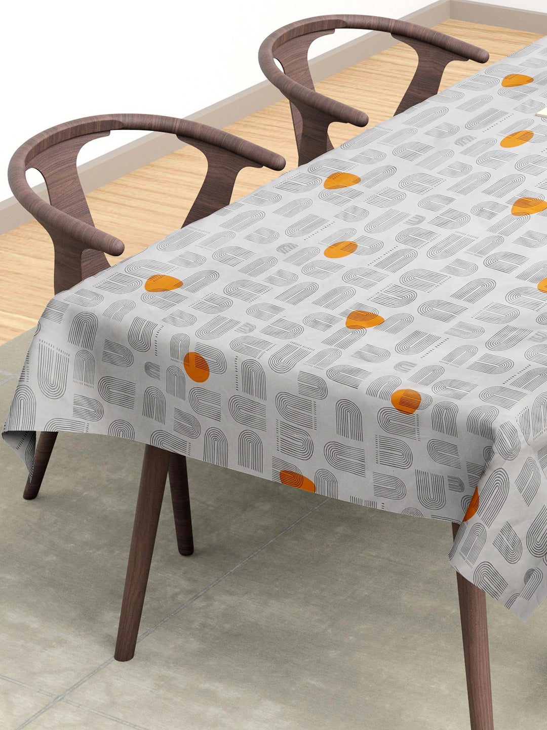 Arrabi Beige Geometric Cotton Blend 6 SEATER Table Cover (180 x 130 cm)
