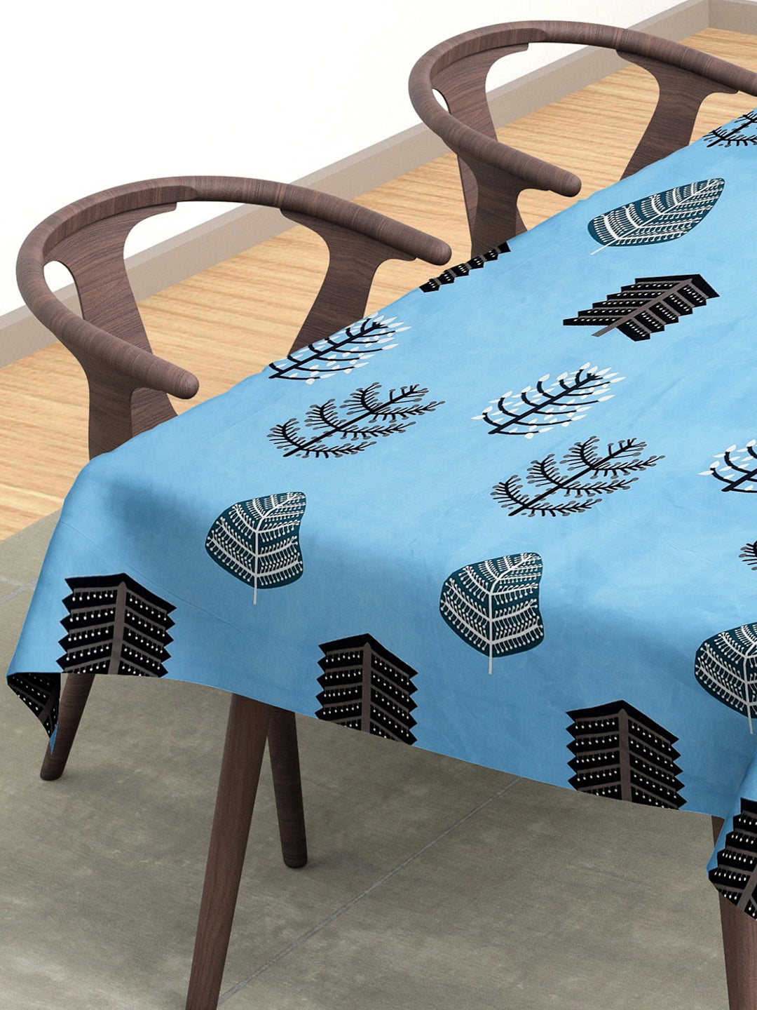 Arrabi Blue Leaf Cotton Blend 6 SEATER Table Cover (180 x 130 cm)