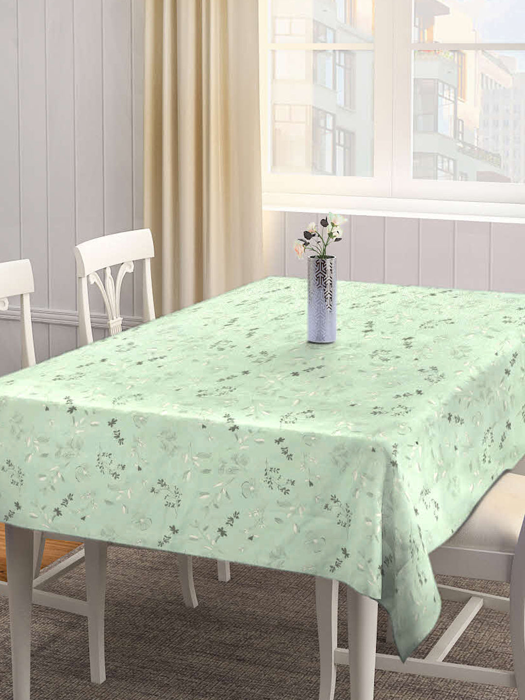 Arrabi Green Leaf Cotton Blend 6 SEATER Table Cover (180 x 130 cm)