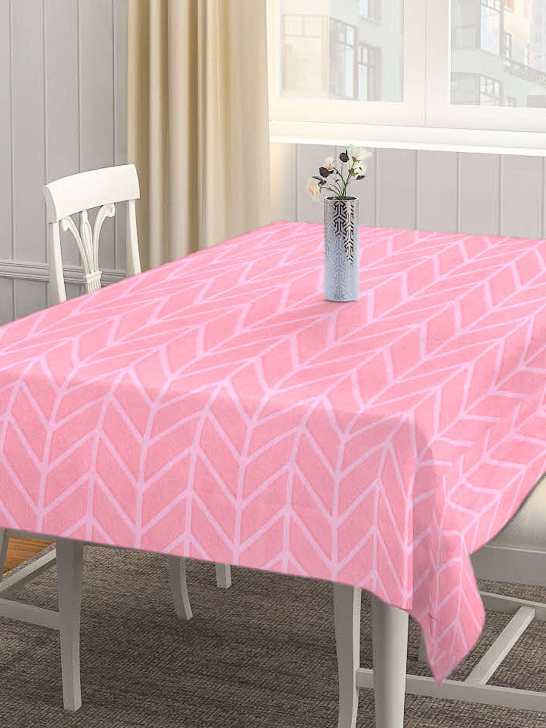 Arrabi Pink Stripes Cotton Blend 8 SEATER Table Cover (225 X 150 cm)