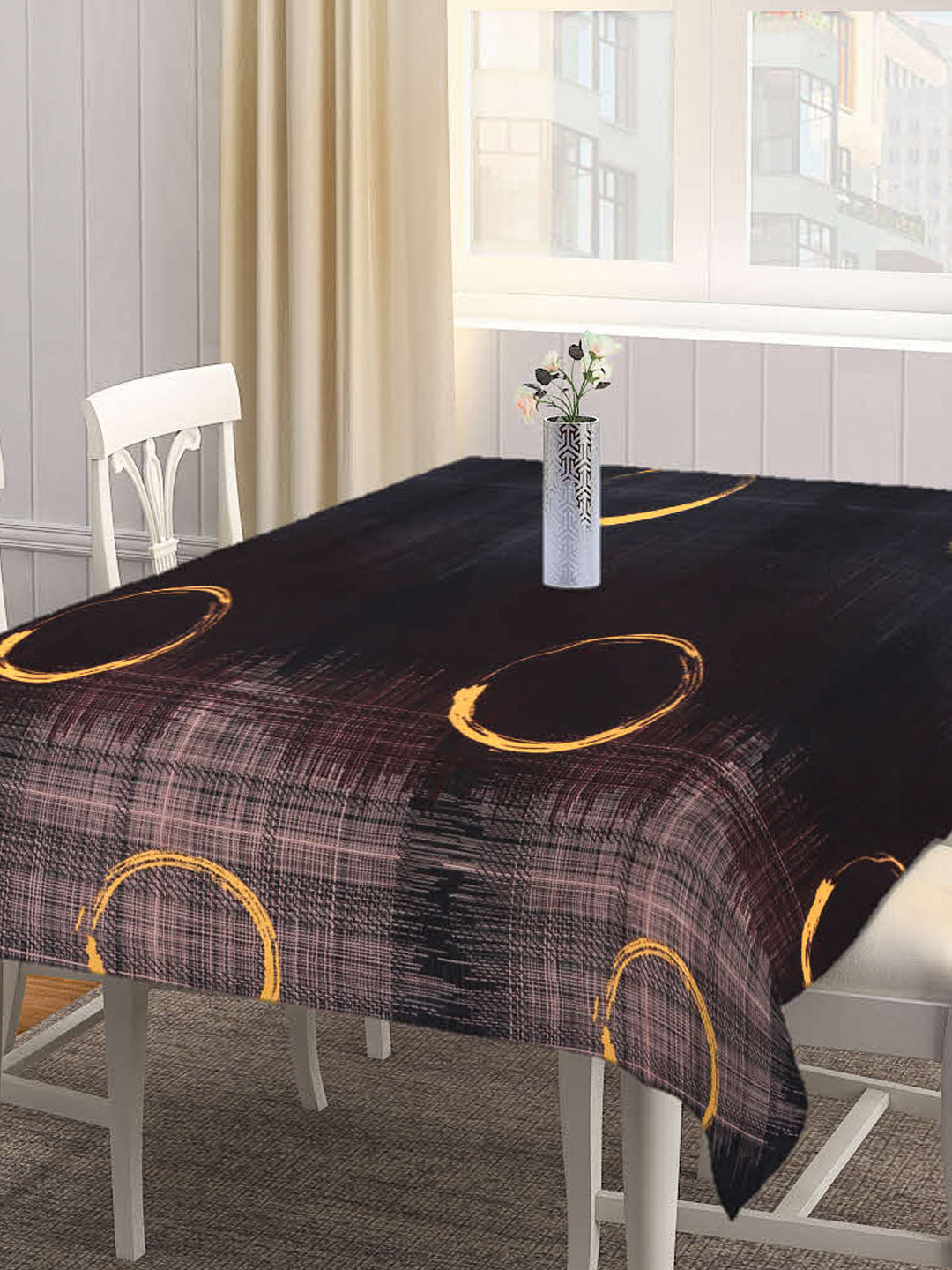 Arrabi Brown Graphic Cotton Blend 8 SEATER Table Cover (225 X 150 cm)