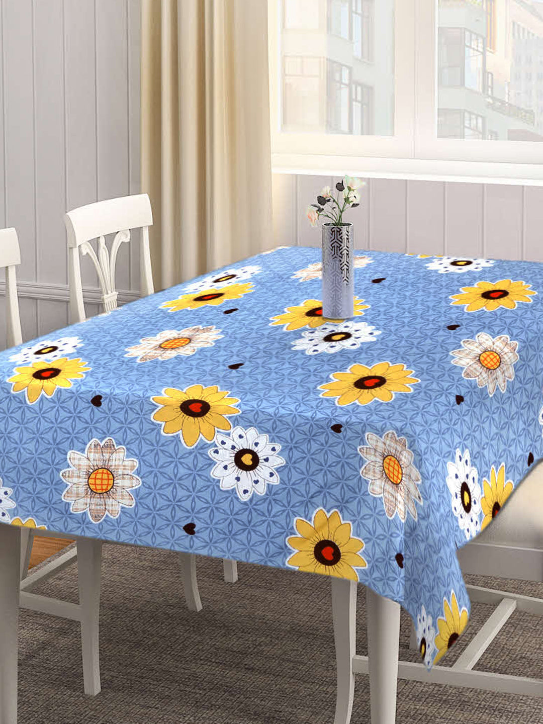 Arrabi Grey Floral Cotton Blend 6 SEATER Table Cover (180 X 130 cm)