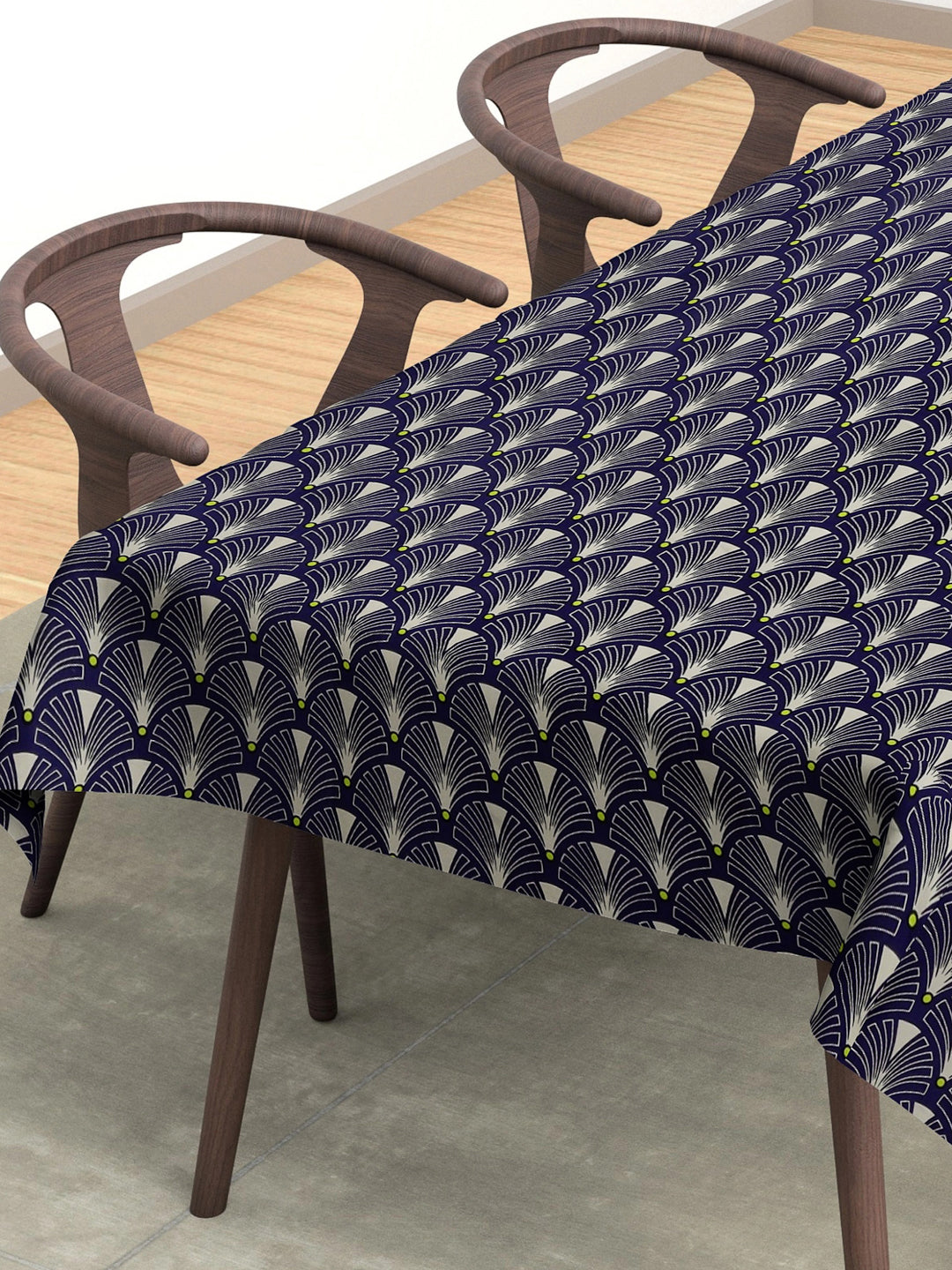 Arrabi Blue Geometric Cotton Blend 6 SEATER Table Cover (180 x 130 cm)