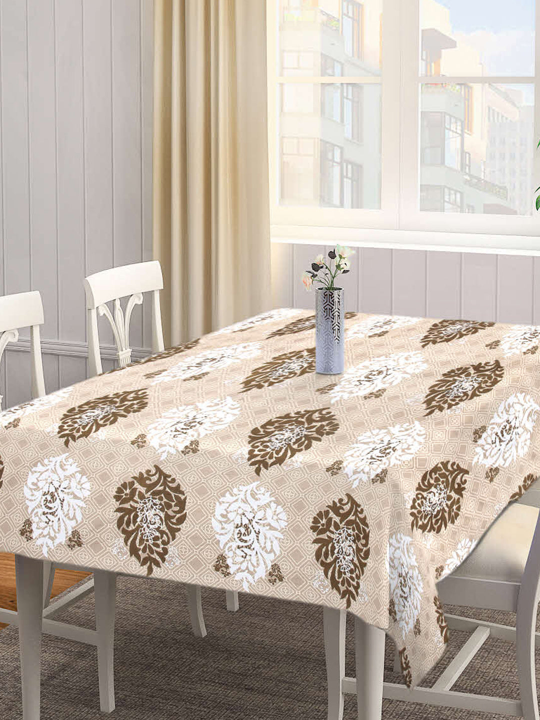 Arrabi Brown Indian Cotton Blend 8 SEATER Table Cover (215 X 150 cm)