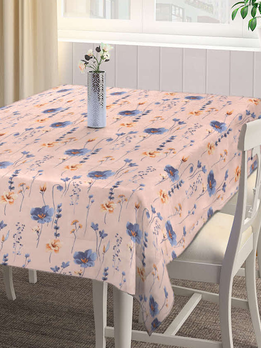 Arrabi Peach Floral Cotton Blend 6 SEATER Table Cover (180 x 130 cm)