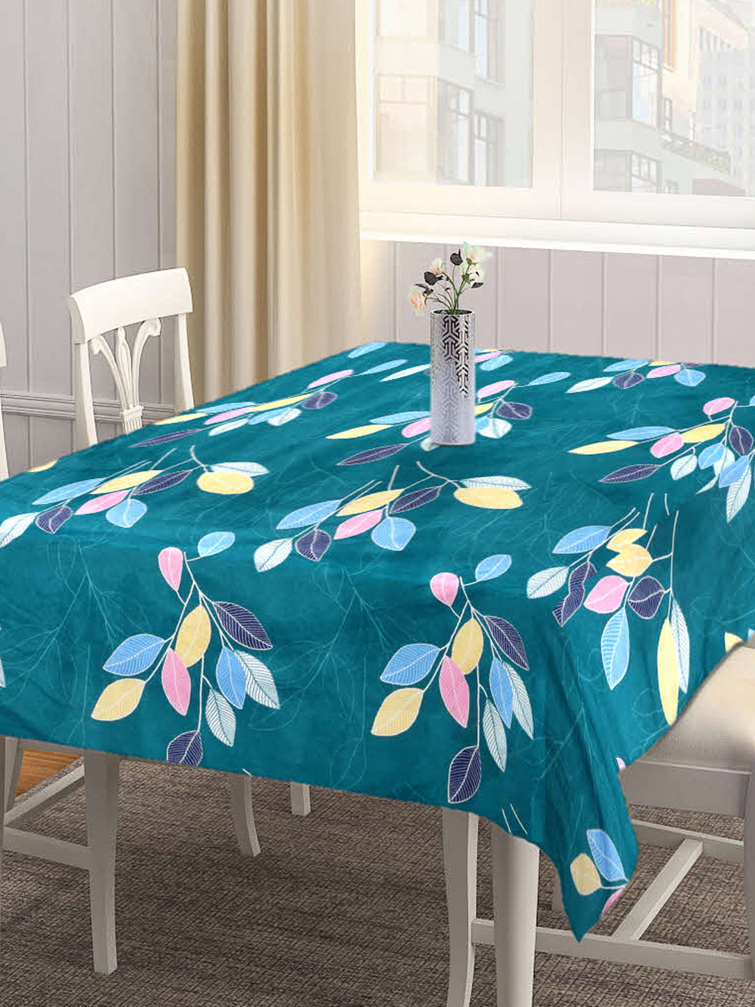 Arrabi Green Leaf Cotton Blend 6 SEATER Table Cover (180 X 130 cm)