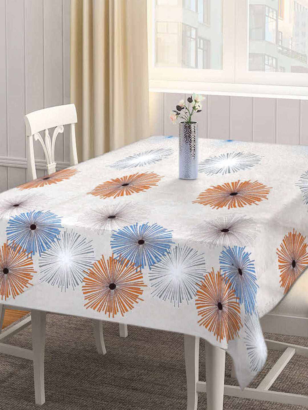 Arrabi Beige Graphic Cotton Blend 6 SEATER Table Cover (180 X 130 cm)