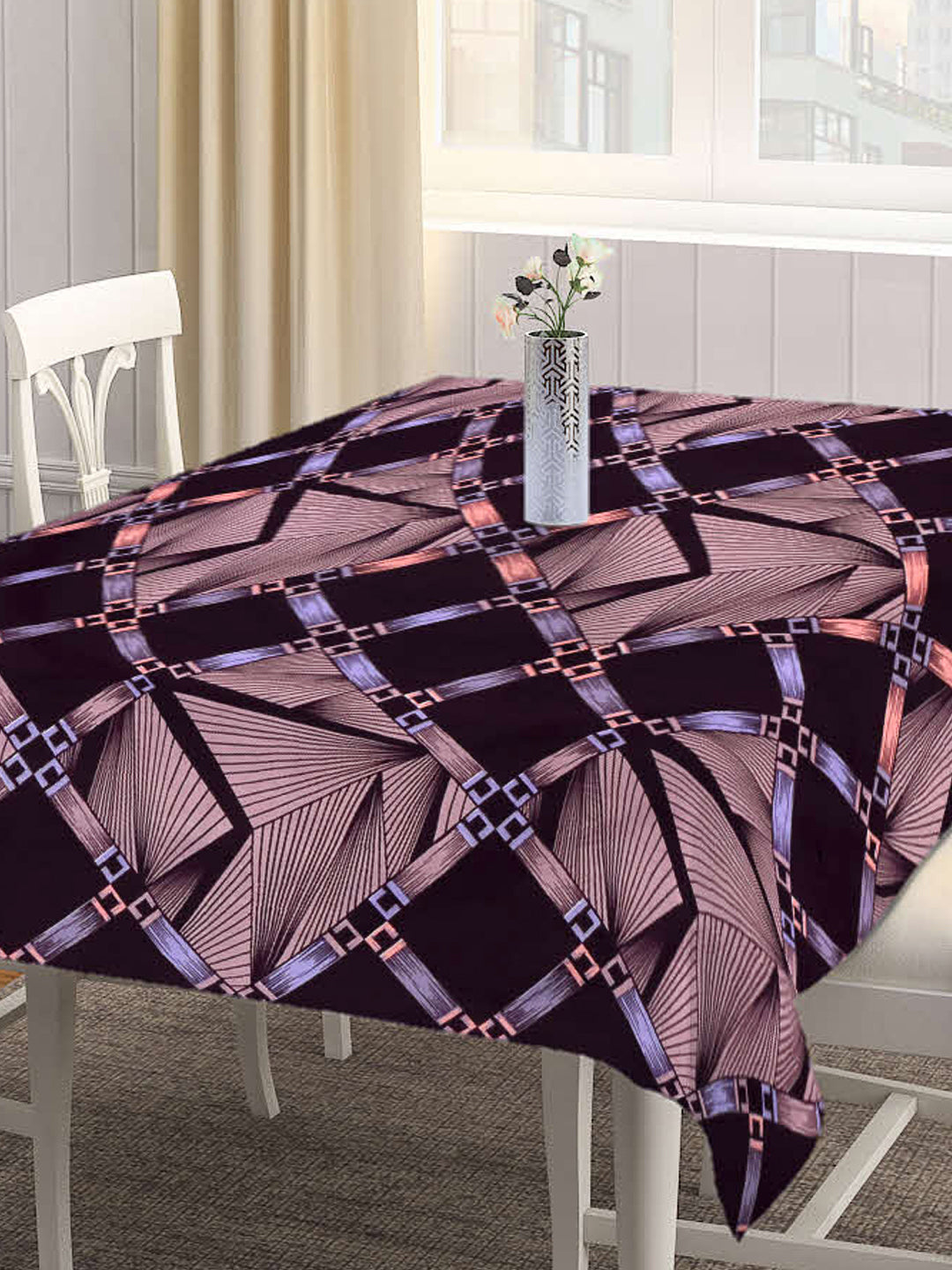 Arrabi Brown Geometric Cotton Blend 8 SEATER Table Cover (215 X 150 cm)