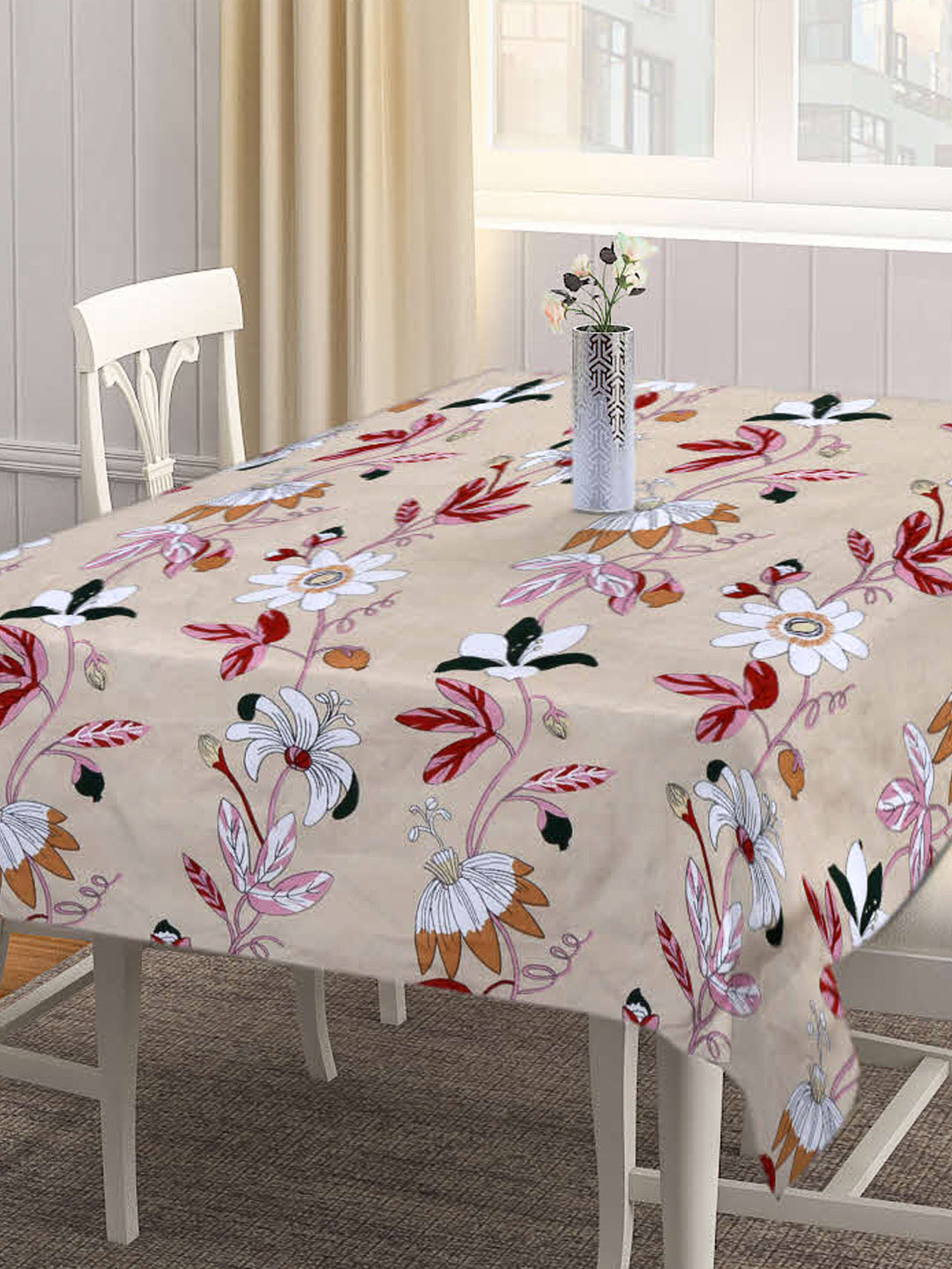 Arrabi Brown Floral Cotton Blend 8 SEATER Table Cover (215 X 150 cm)