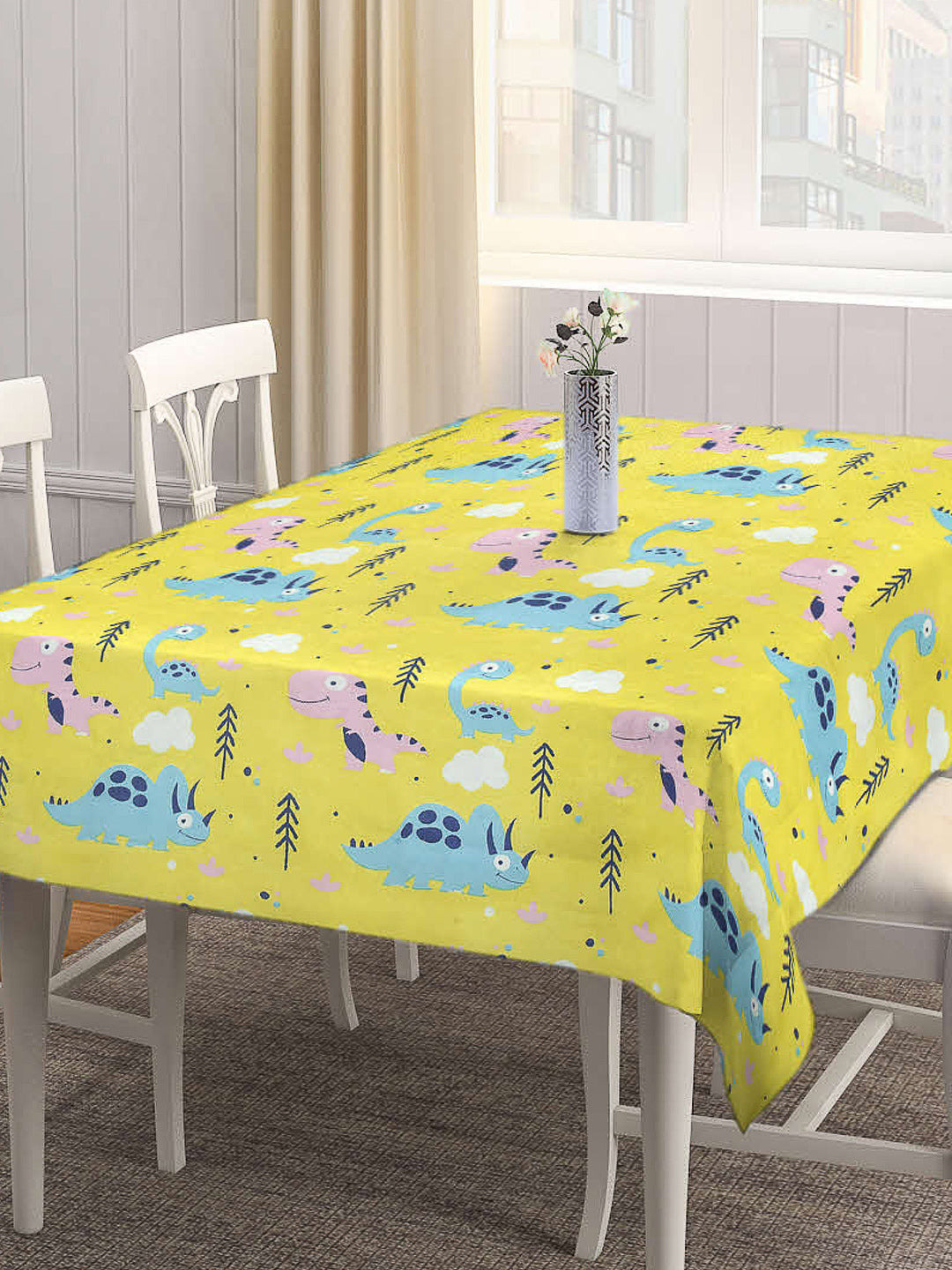 Arrabi Yellow Cartoon Cotton Blend 8 SEATER Table Cover (215 X 150 cm)