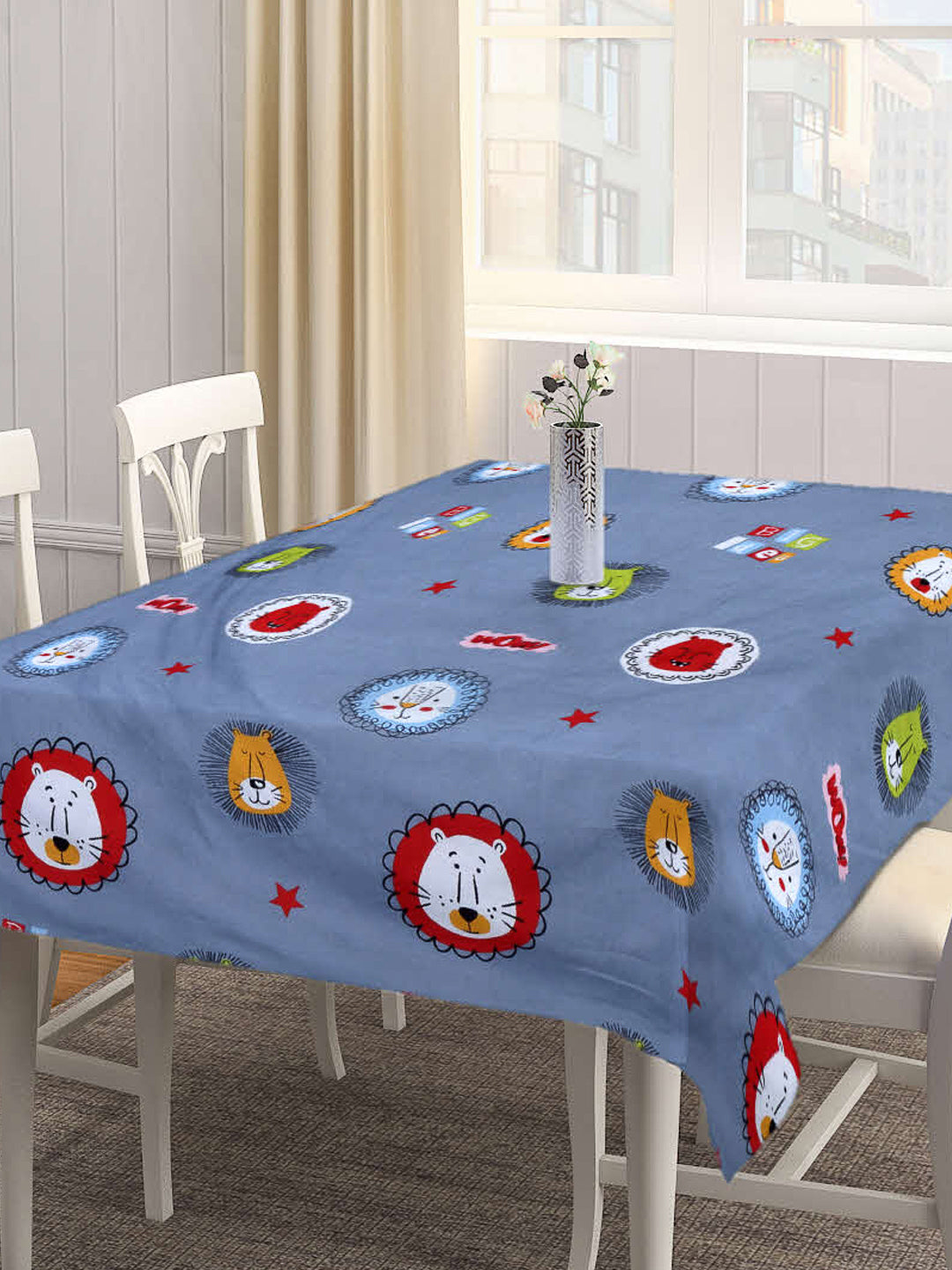 Arrabi Grey Cartoon Cotton Blend 8 SEATER Table Cover (215 X 150 cm)