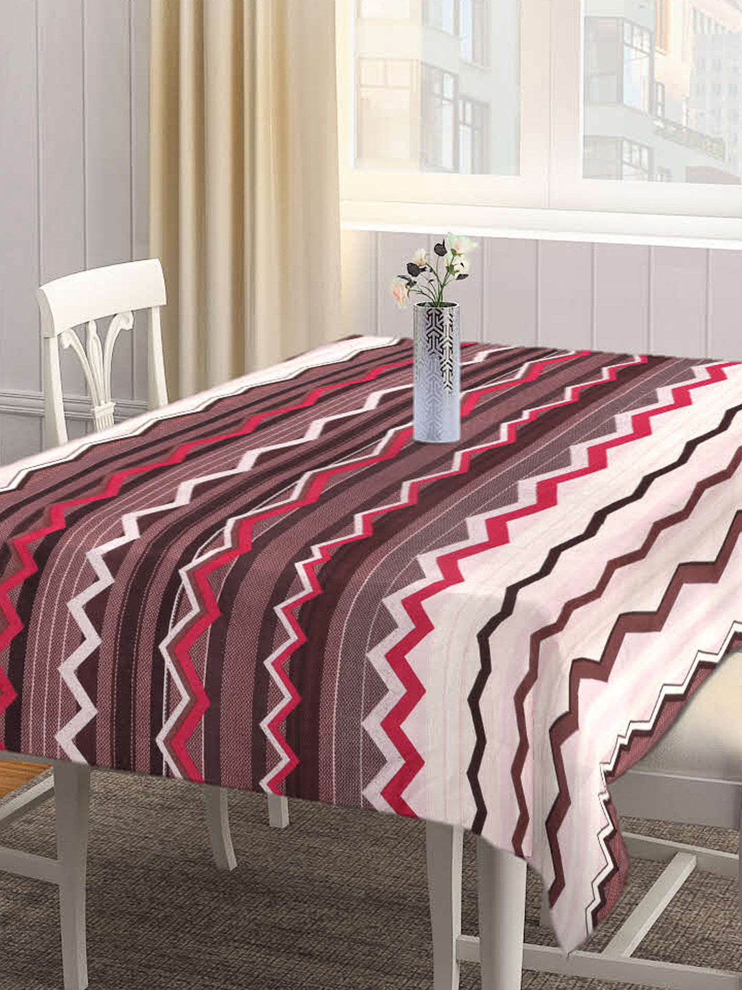 Arrabi Brown Graphic Cotton Blend 6 SEATER Table Cover (180 X 130 cm)